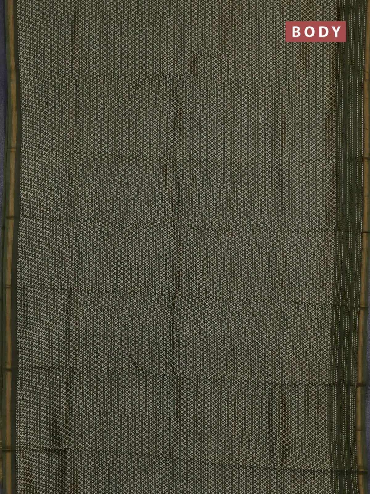 Chanderi silk cotton saree sap green with allover geometric prints and kantha stich work border - Image 2