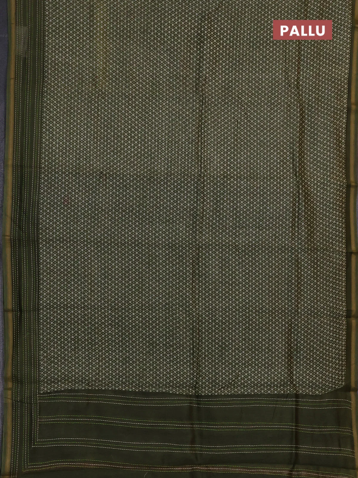 Chanderi silk cotton saree sap green with allover geometric prints and kantha stich work border - Image 3