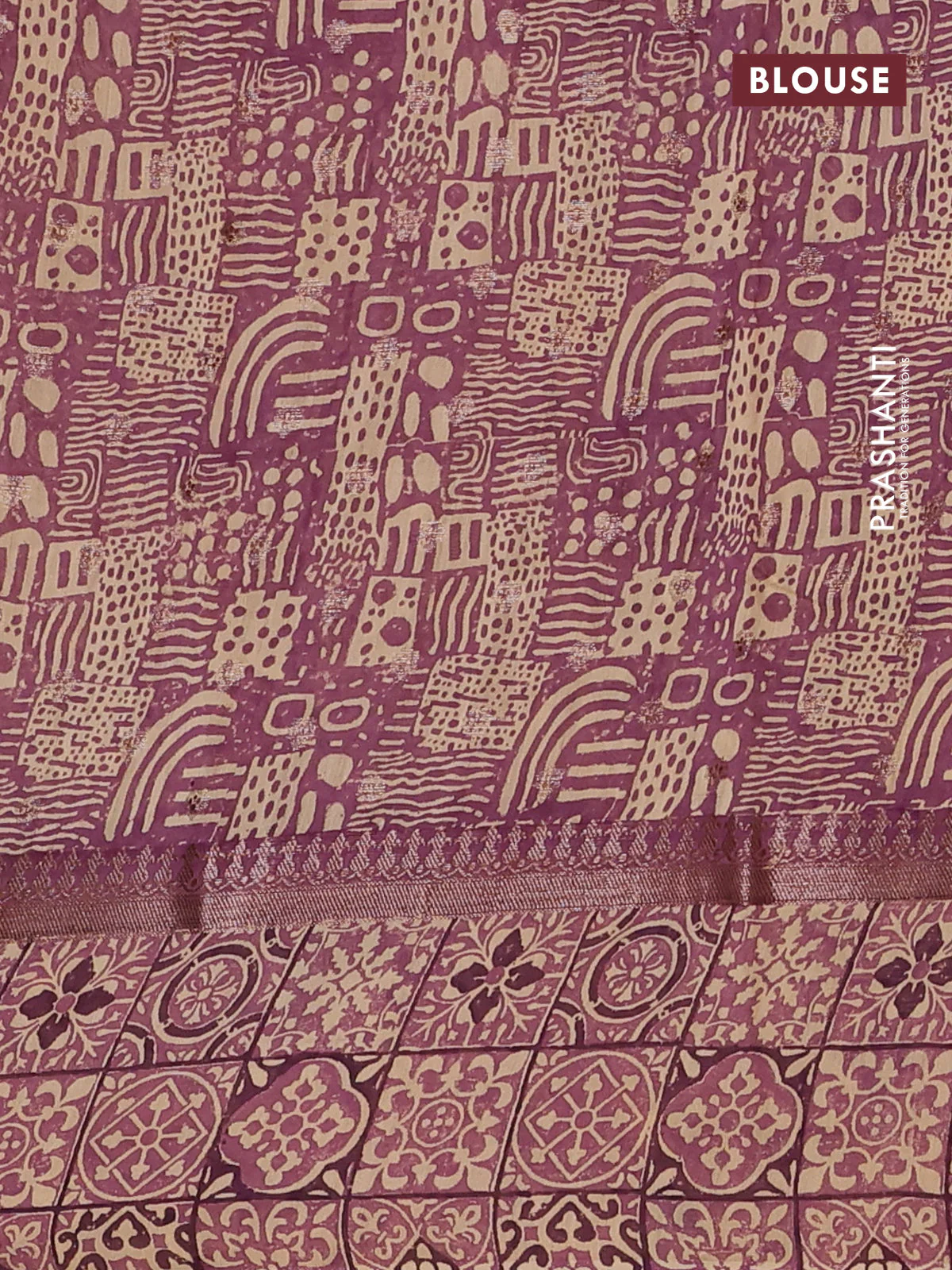 Chanderi silk cotton saree wine shade and beige with allover zari buttas and printed border - Image 4
