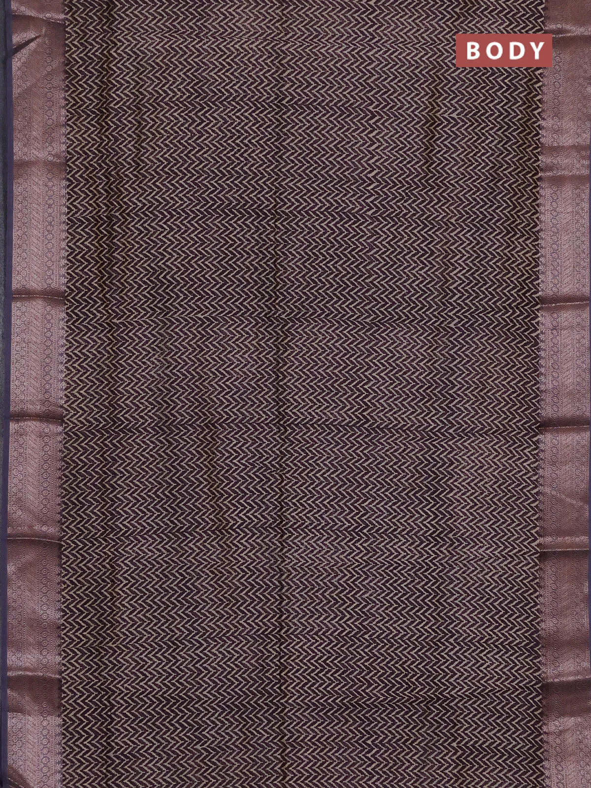 Chanderi silk cotton saree wine shade and grey with allover zig zag prints and banarasi style border - Image 2