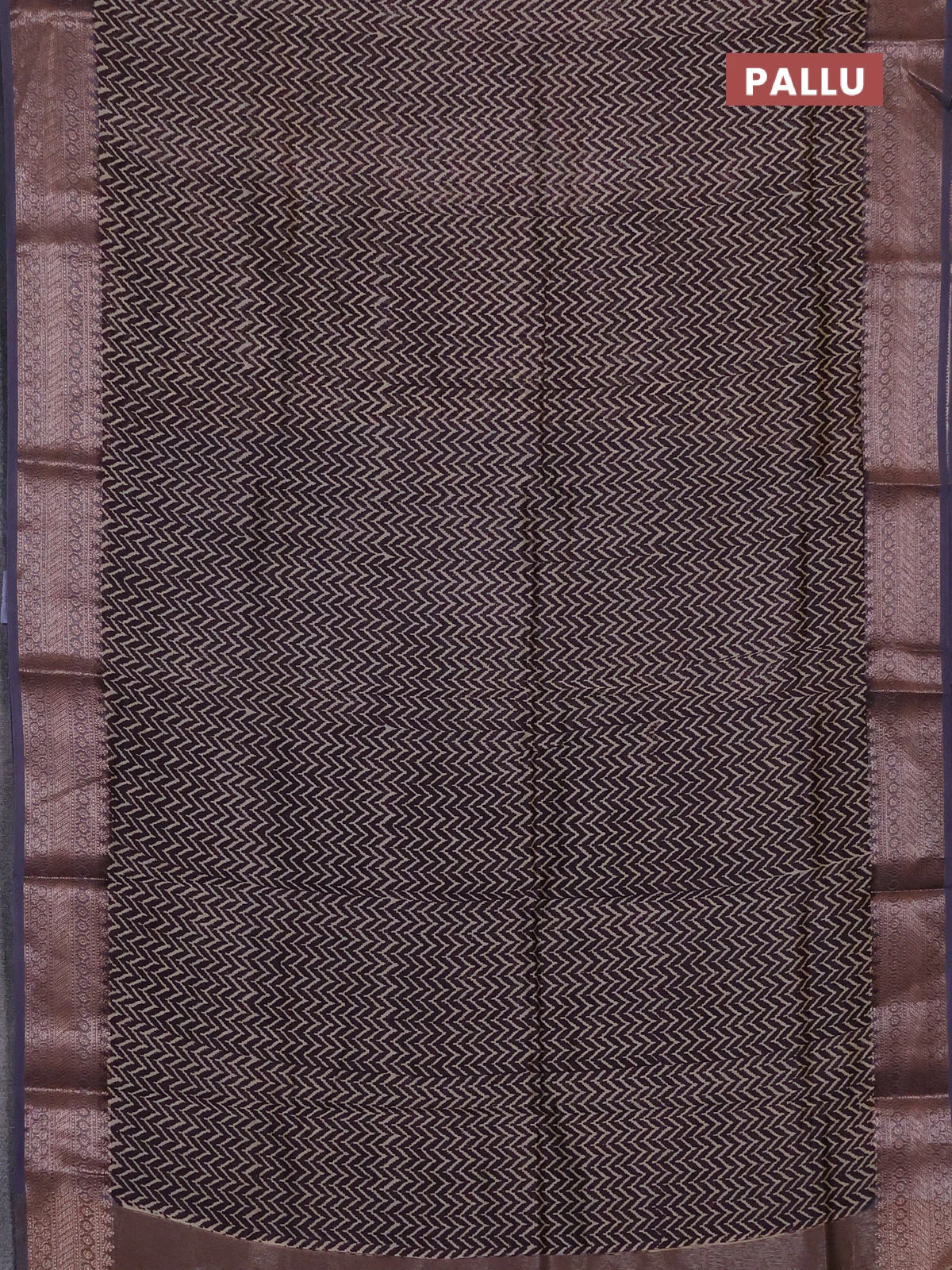 Chanderi silk cotton saree wine shade and grey with allover zig zag prints and banarasi style border - Image 3