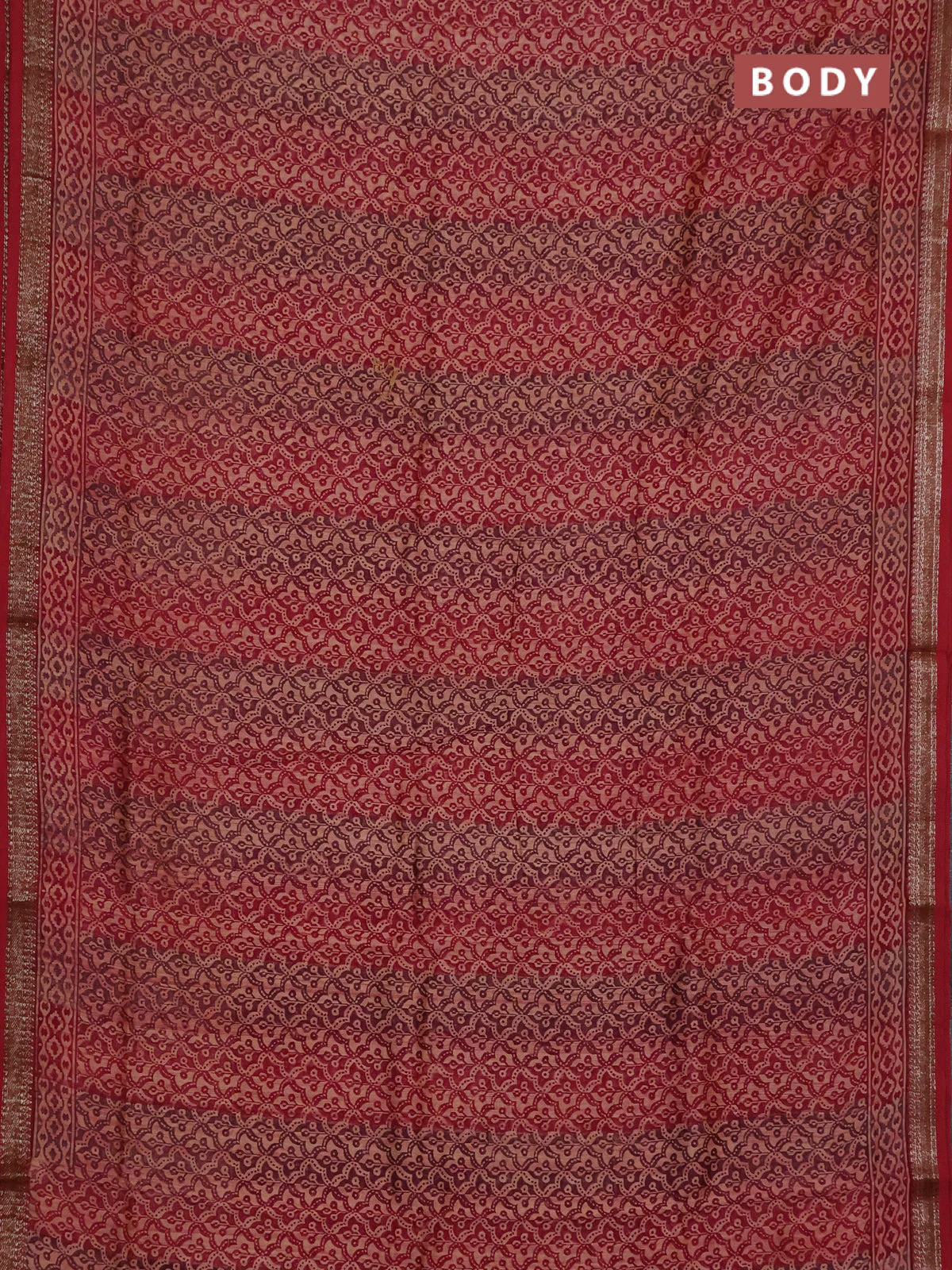 Chanderi silk cotton saree wine shade and maroon with allover prints and banarasi style border - Image 2