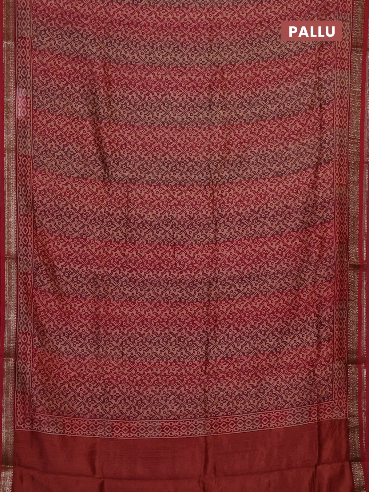 Chanderi silk cotton saree wine shade and maroon with allover prints and banarasi style border - Image 3