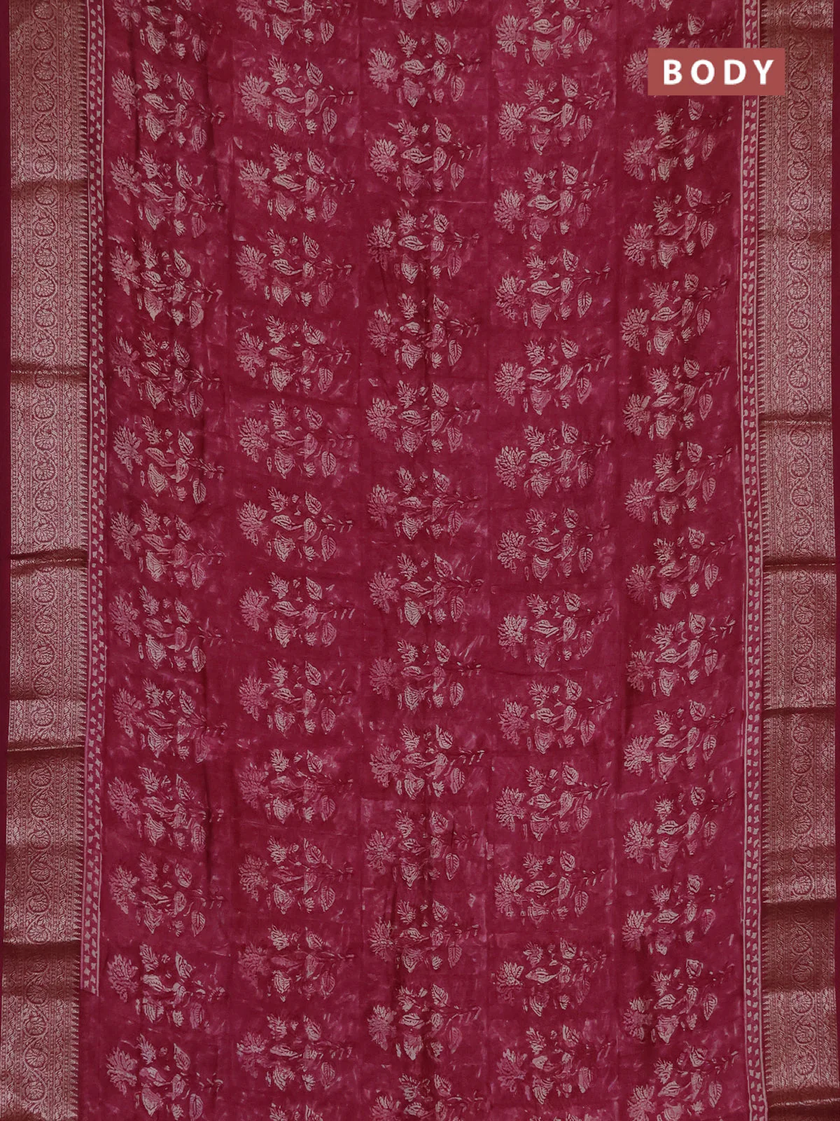 Chanderi silk cotton saree wine shade with allover prints and banarasi style border - Image 2