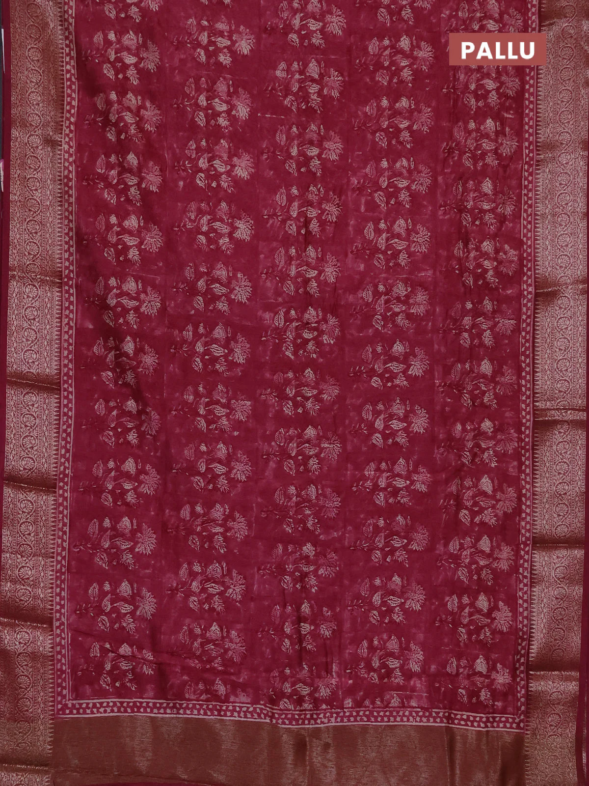 Chanderi silk cotton saree wine shade with allover prints and banarasi style border - Image 3