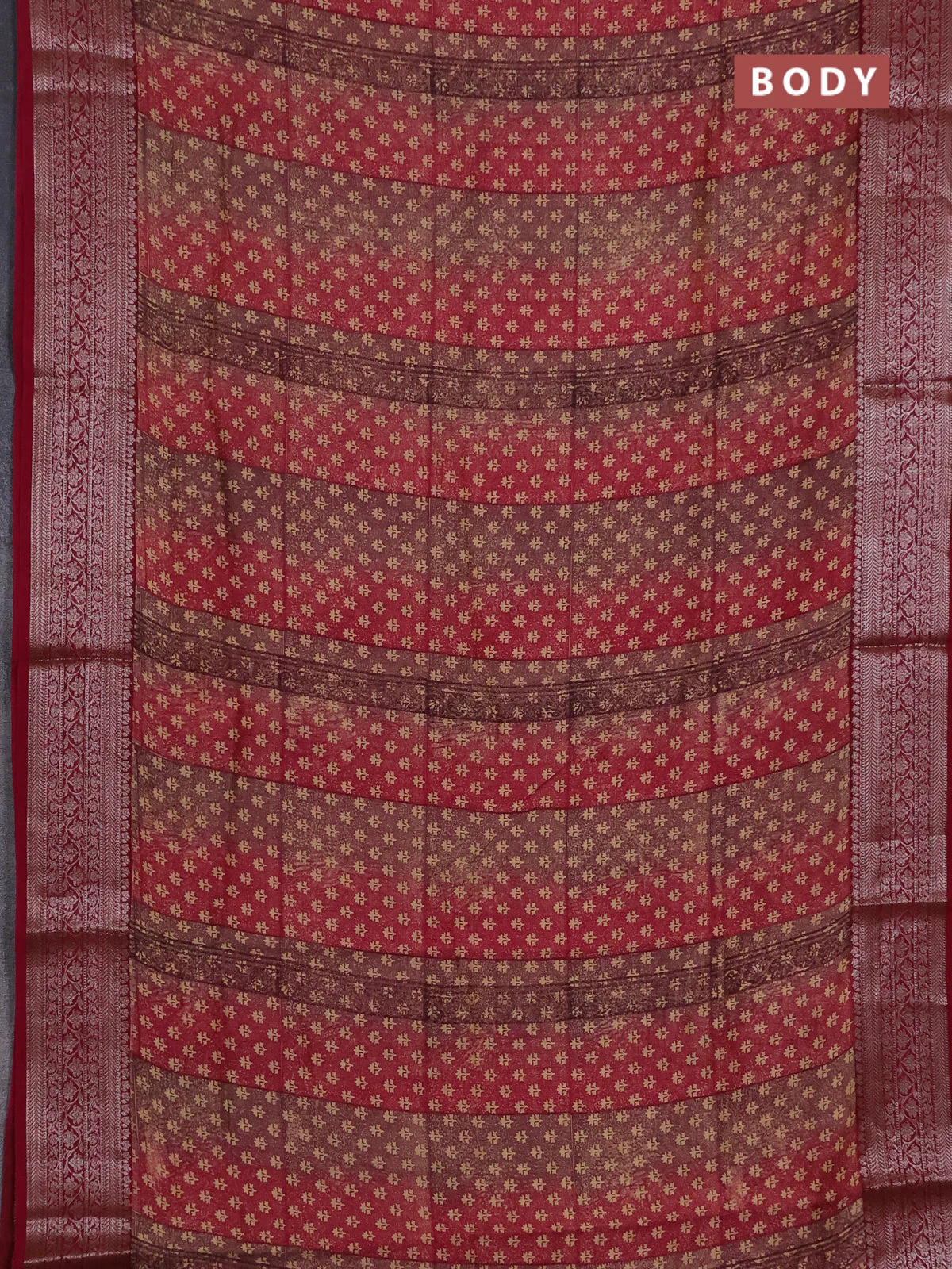 Chanderi silk cotton saree wine shade with allover prints and banarasi style border - Image 2