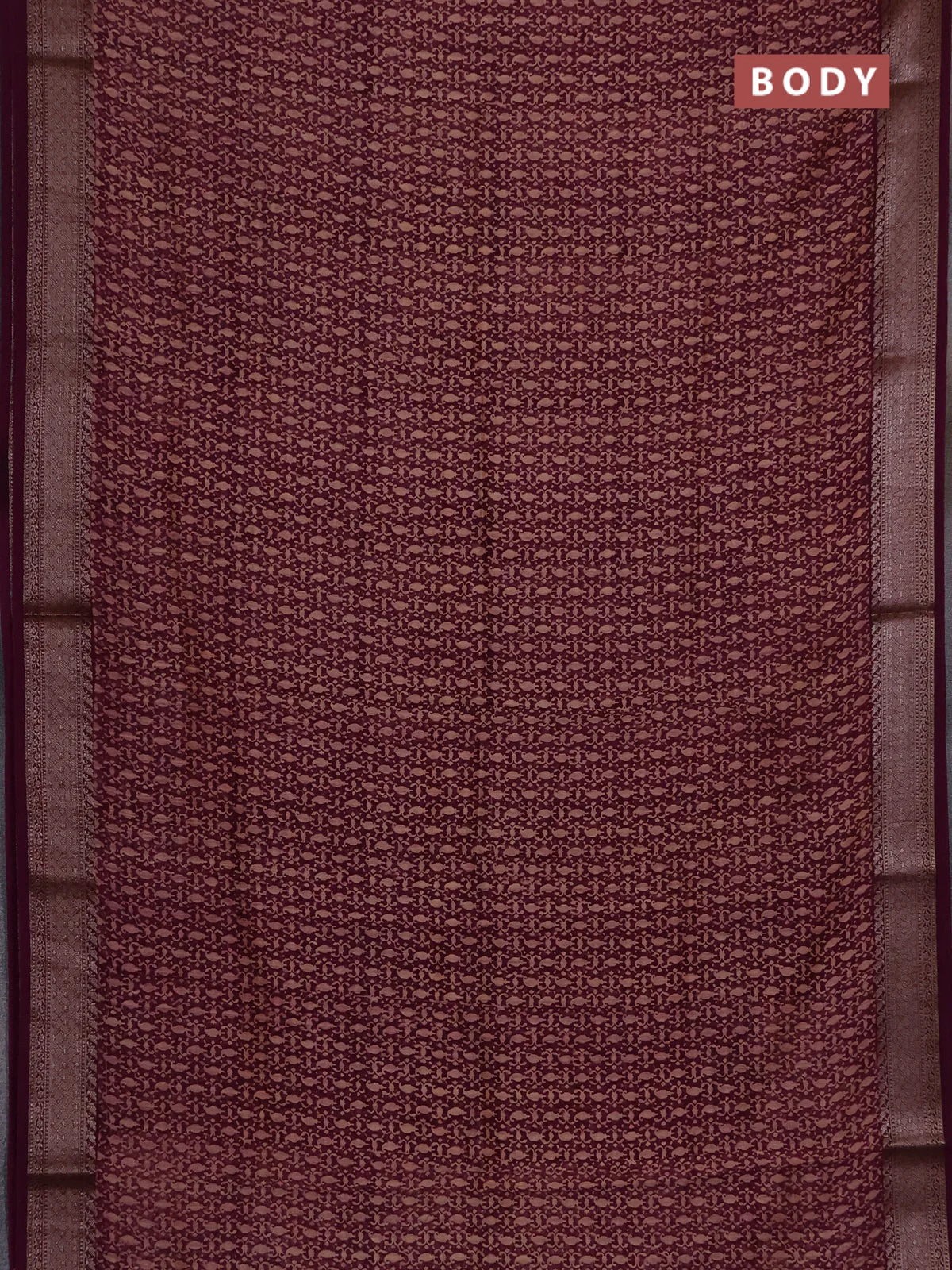 Chanderi silk cotton saree wine shade with allover prints and banarasi style border - Image 2