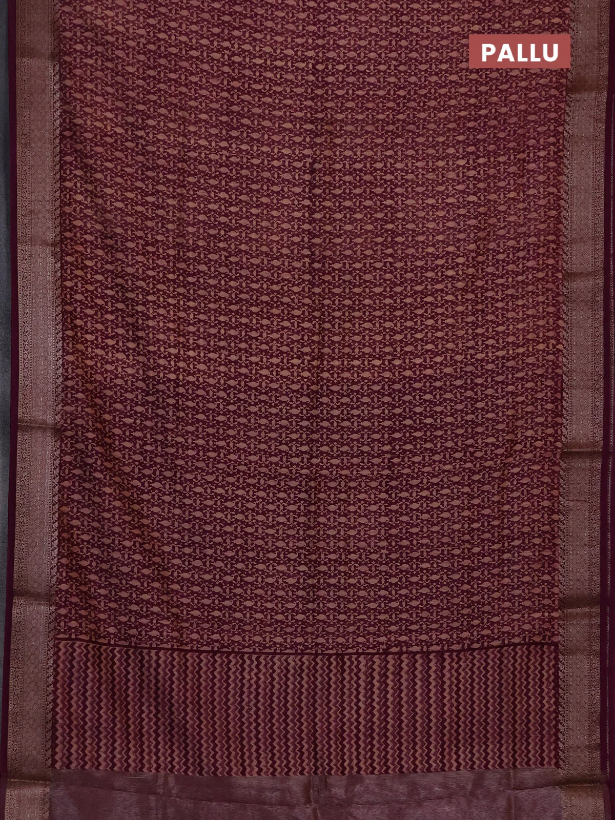 Chanderi silk cotton saree wine shade with allover prints and banarasi style border - Image 3