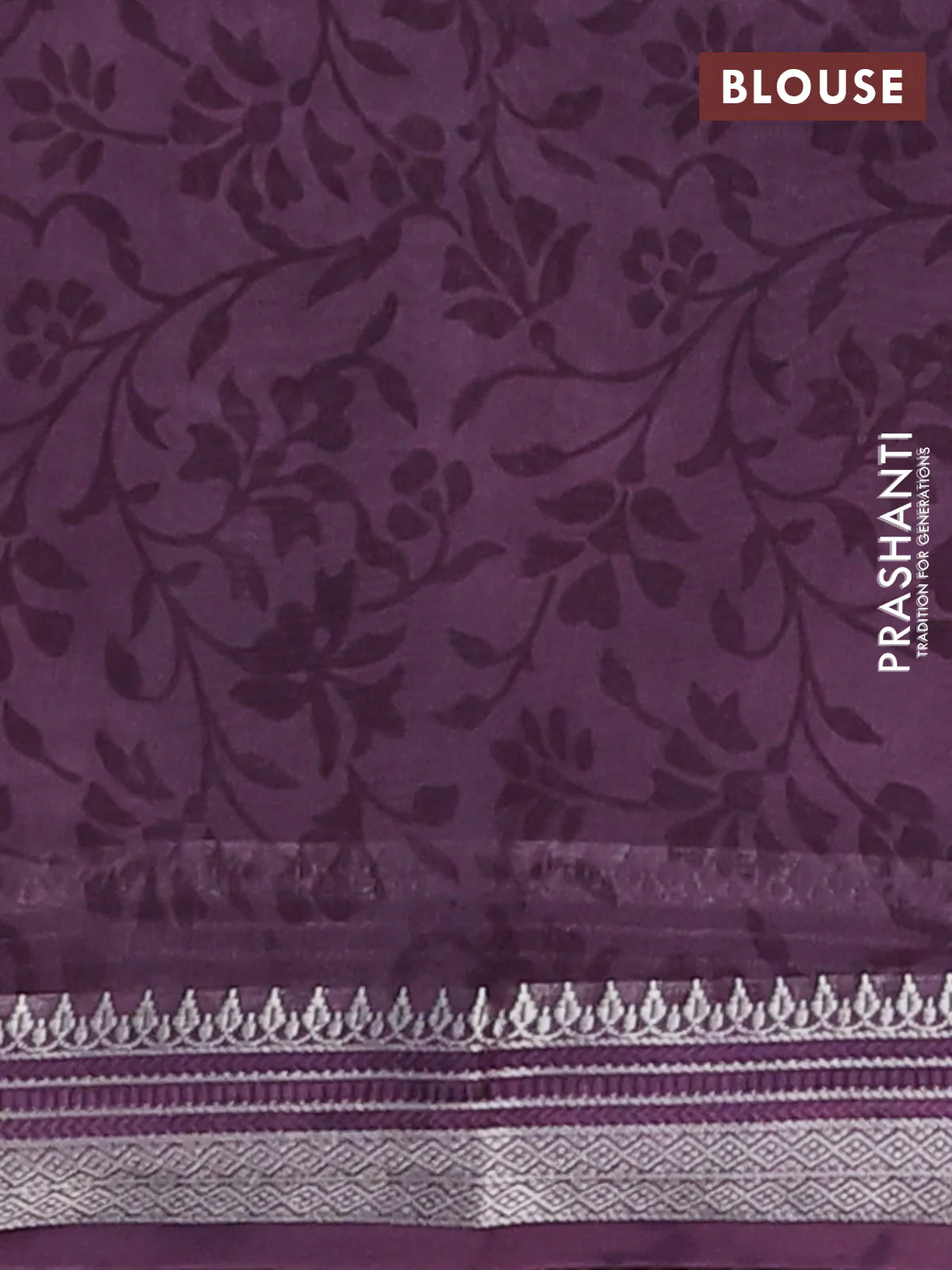 Chanderi silk cotton saree wine shade with allover prints and silver zari woven border - Image 4