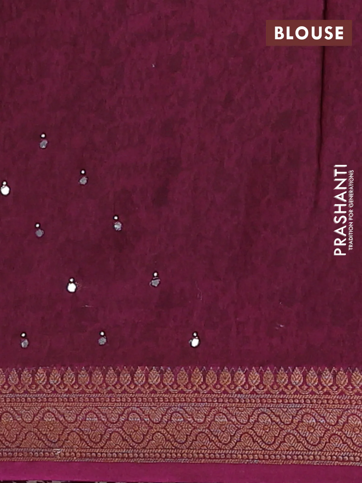 Chanderi silk cotton saree wine shade with allover prints & mirror work and banarasi style border - Image 4