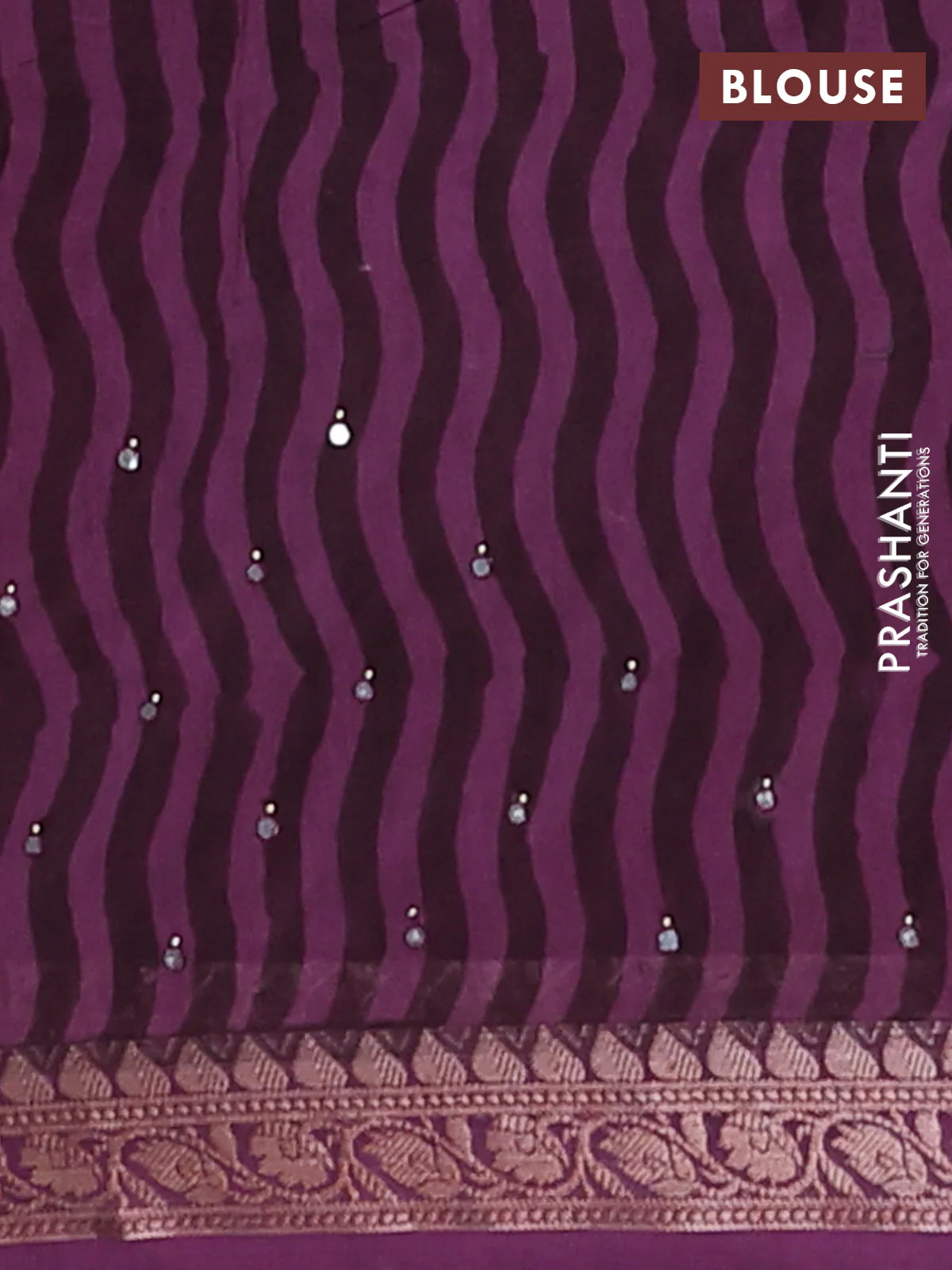 Chanderi silk cotton saree wine shade with allover prints & mirror work and banarasi style border - Image 4