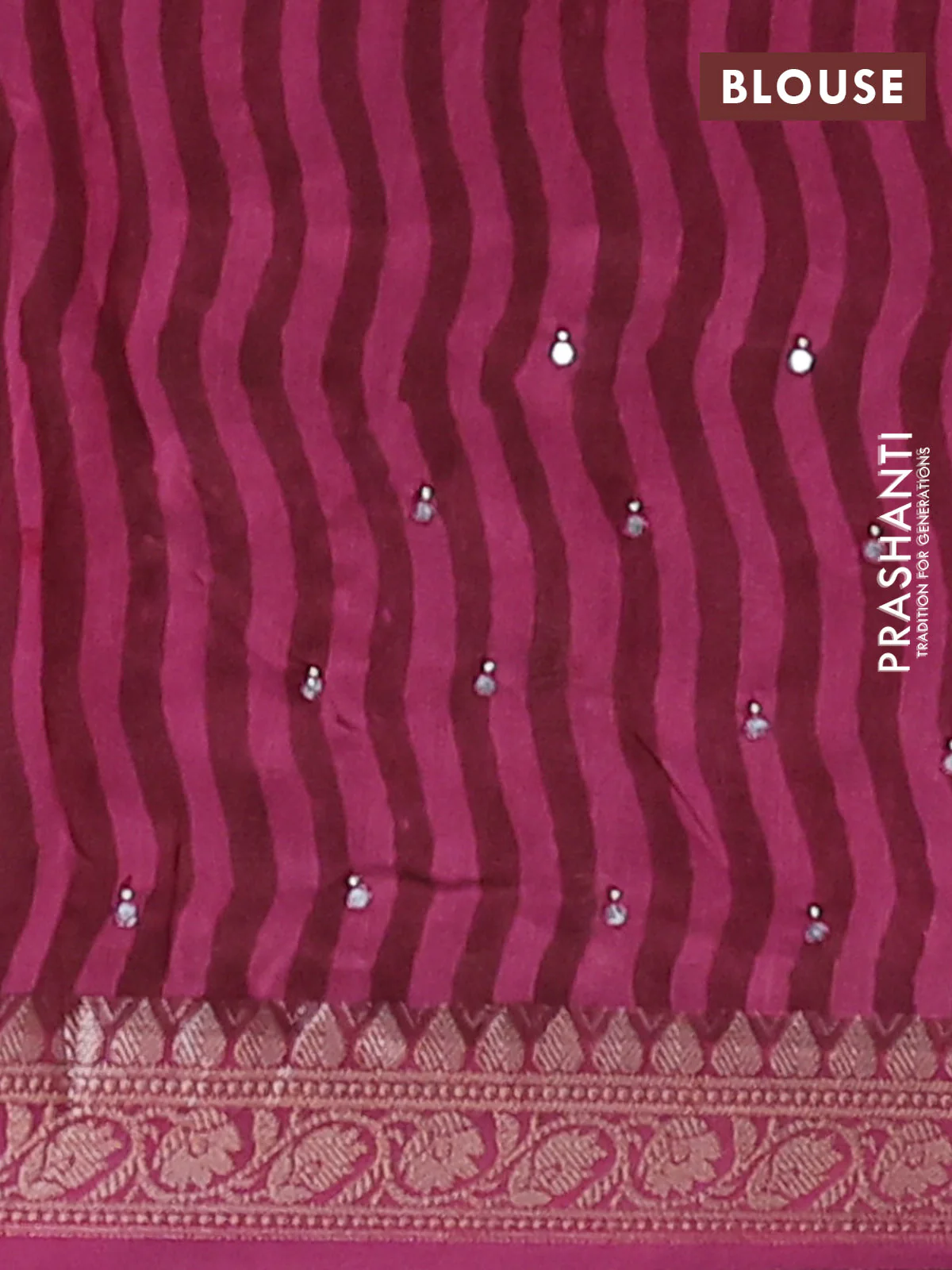 Chanderi silk cotton saree wine shade with allover prints & mirror work and banarasi style border - Image 4
