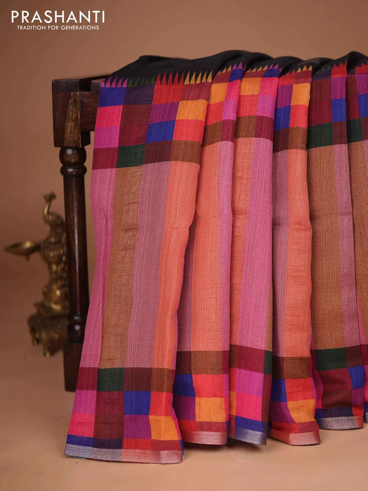 Chappa bhagalpuri saree black and maroon with geometric butta prints and long printed border - Image 6