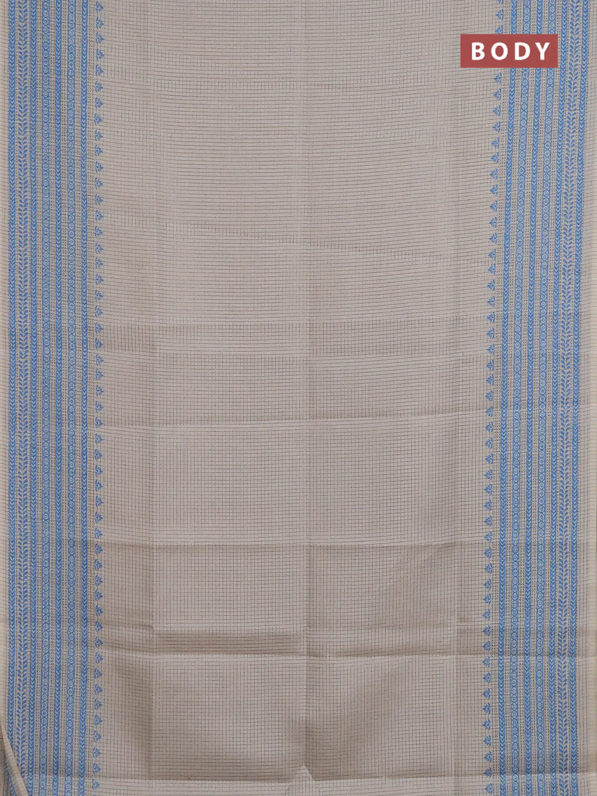 Chappa saree beige and cs blue with allover small zari checked pattern and printed border - Image 2