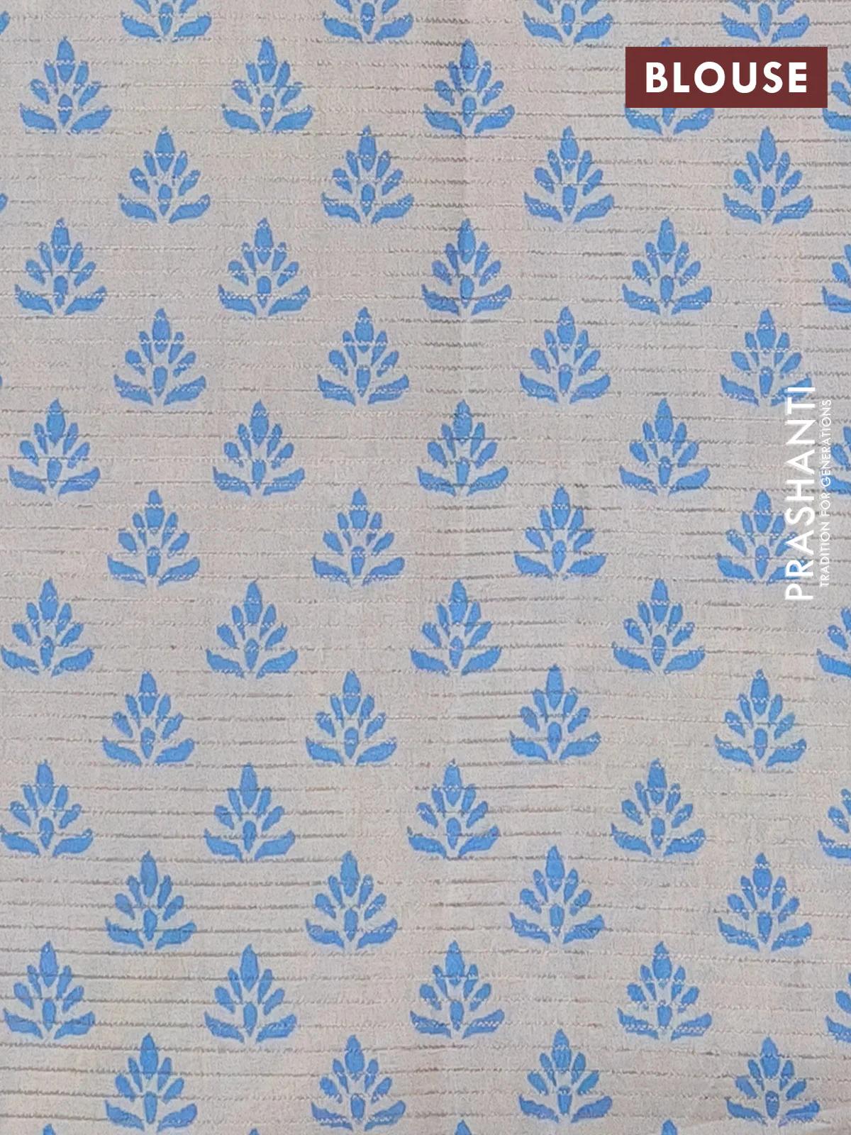 Chappa saree beige and cs blue with allover small zari checked pattern and printed border - Image 4