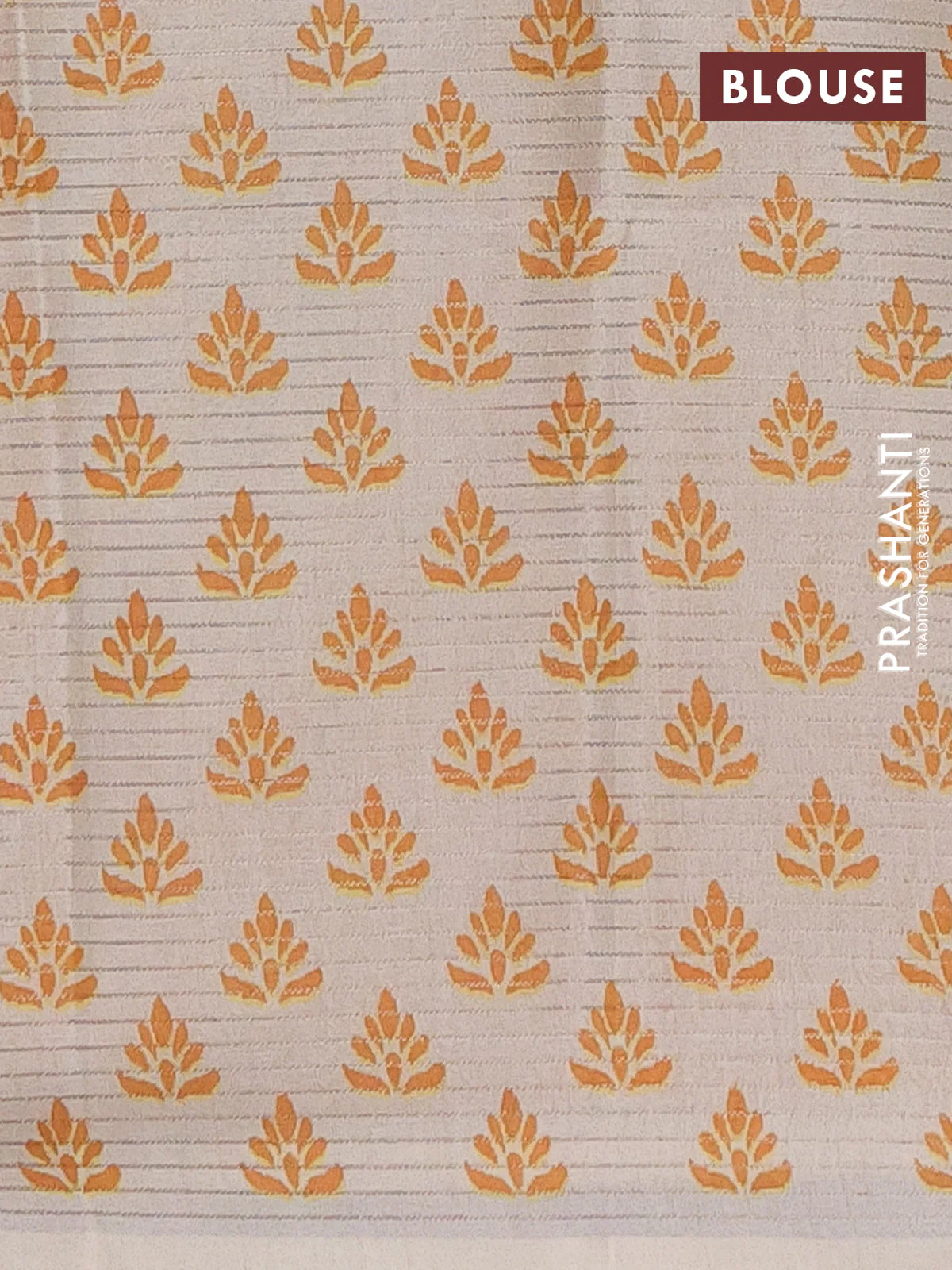 Chappa saree beige and mustard shade with allover small zari checked pattern and printed border - Image 4