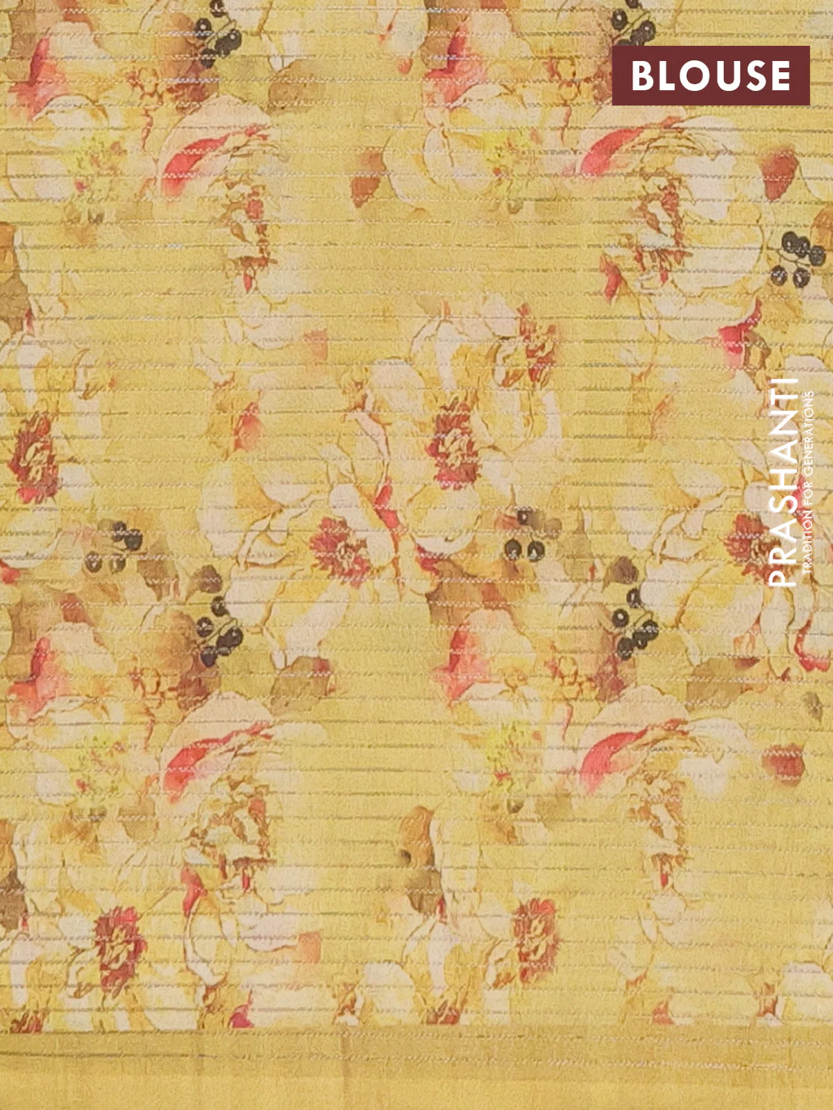 Chappa saree beige and pale yellow with allover small zari checked pattern and floral digital printed pallu - Image 4