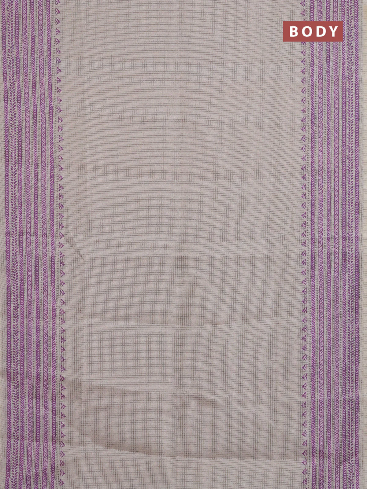 Chappa saree beige and purple with allover small zari checked pattern and printed border - Image 2