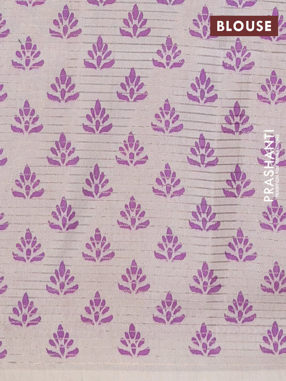 Chappa saree beige and purple with allover small zari checked pattern and printed border - Image 4