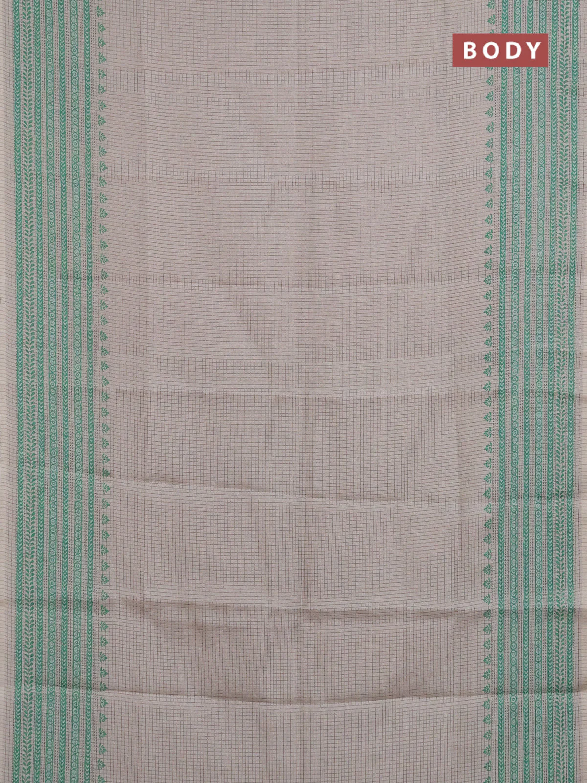 Chappa saree beige and teal green with allover small zari checked pattern and printed border - Image 2