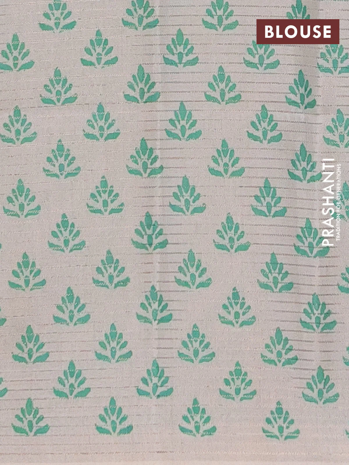 Chappa saree beige and teal green with allover small zari checked pattern and printed border - Image 4