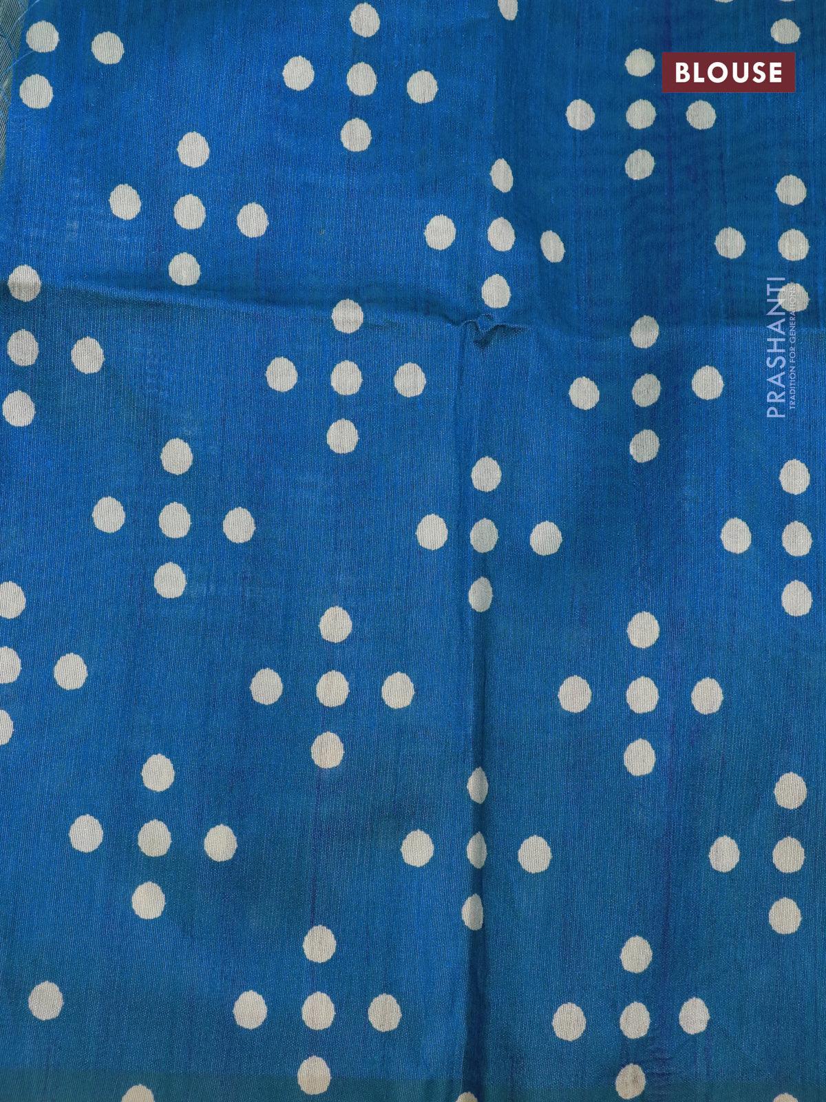 Chappa saree blue and cream with plain body and madhubani printed border - Image 7