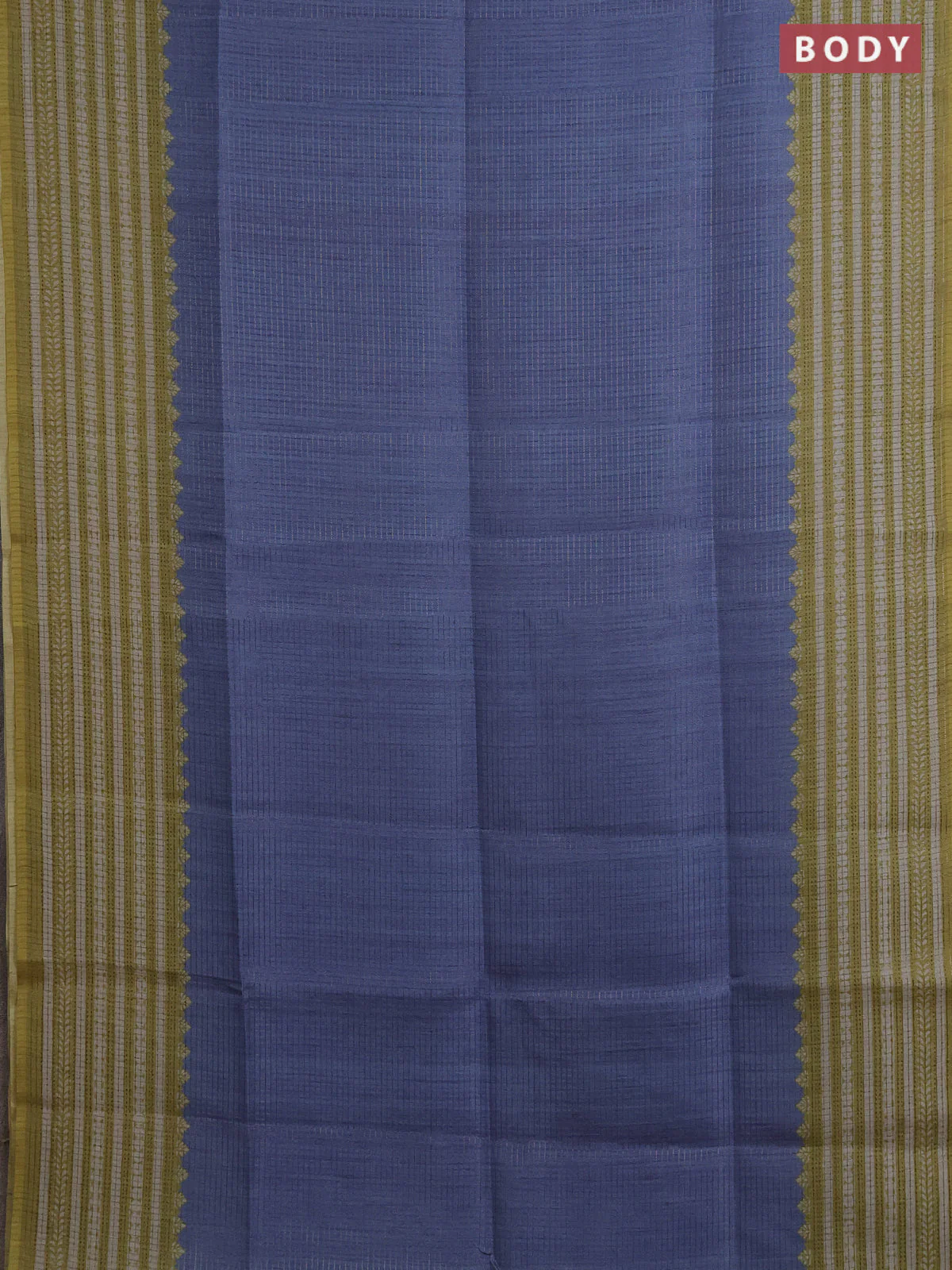 Chappa saree blue shade and lime green with allover small zari checked pattern and printed border - Image 2