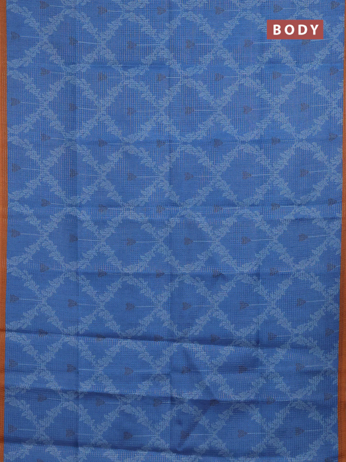 Chappa saree cs blue and orange with allover small zari checked pattern & prints and piping border - Image 2