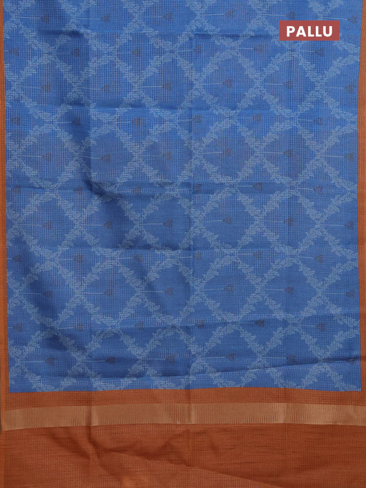 Chappa saree cs blue and orange with allover small zari checked pattern & prints and piping border - Image 3