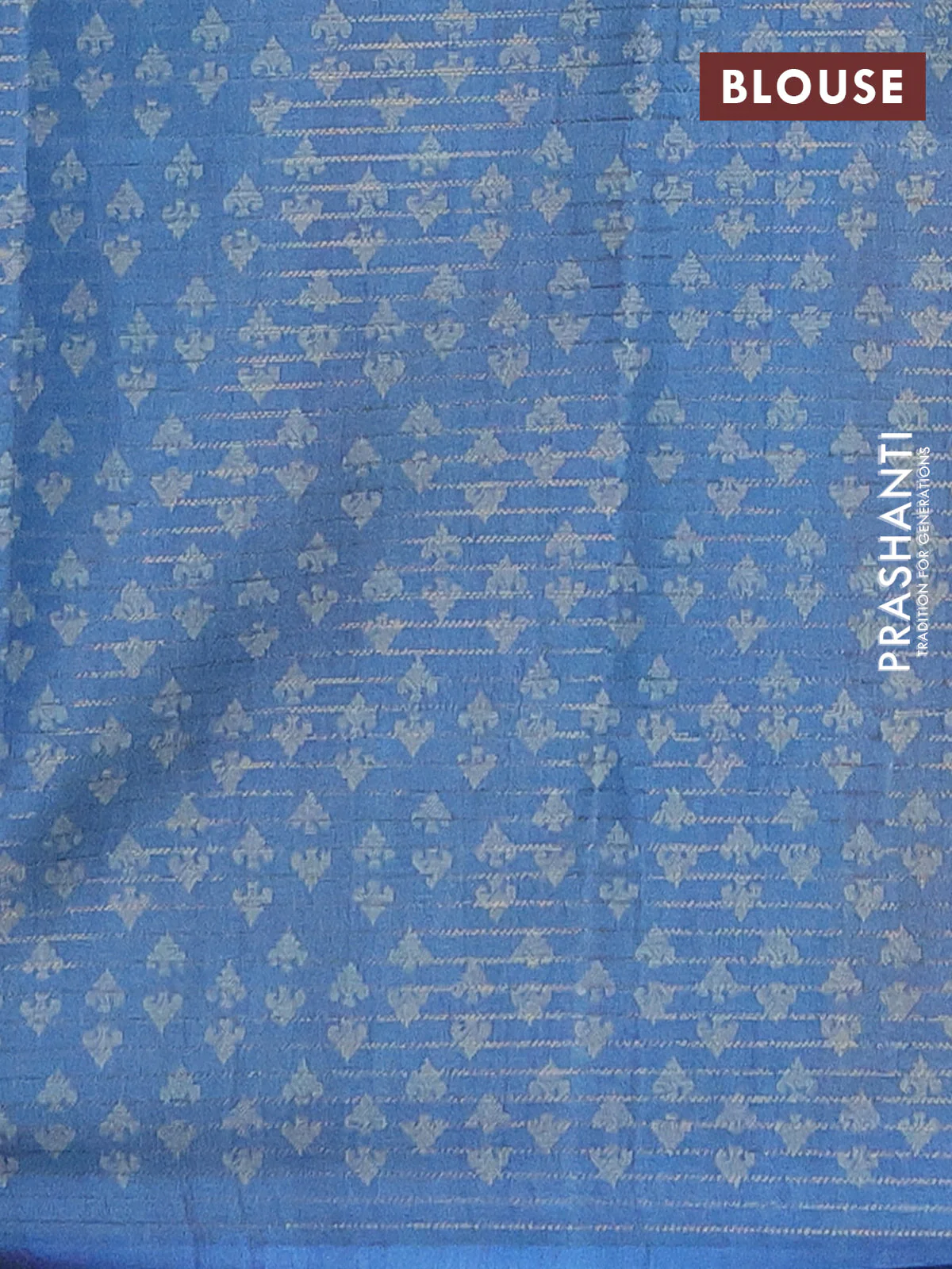 Chappa saree dark mustard and blue with allover small zari checked pattern & prints and piping border - Image 4