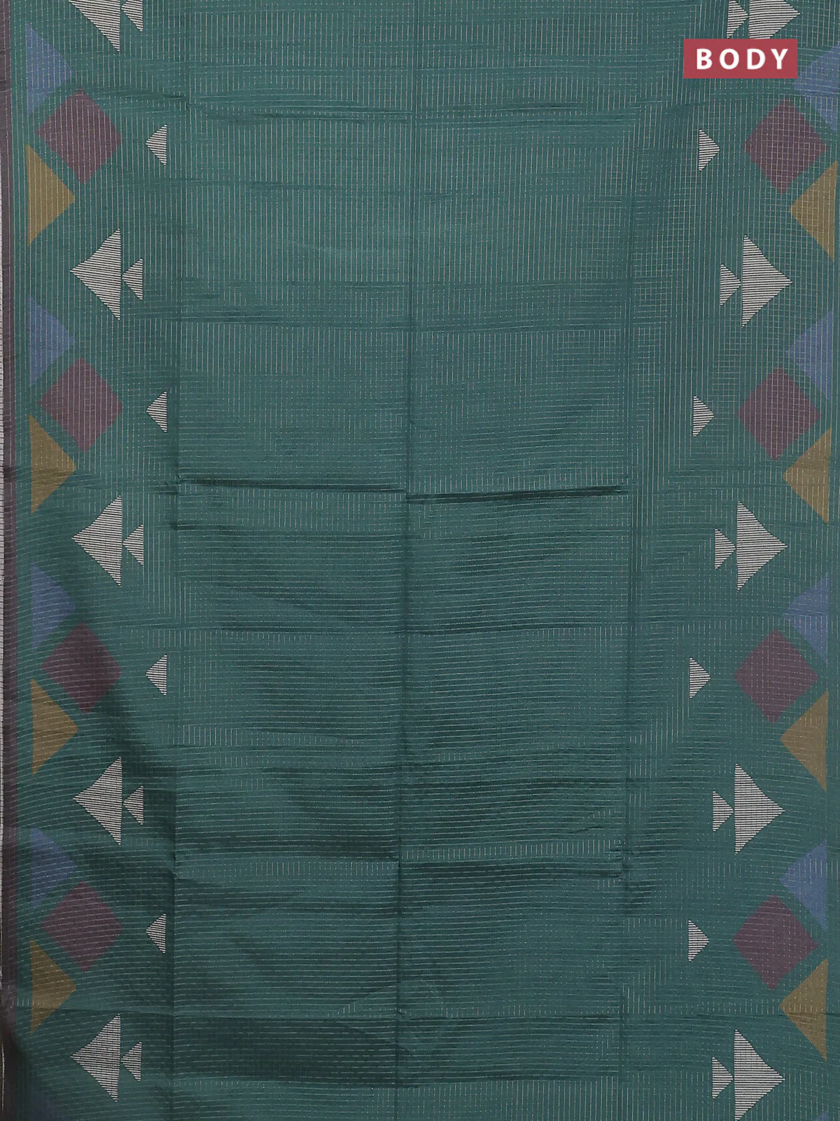 Chappa saree green and grey shade with allover zari checked pattern and long geometric printed border - Image 2
