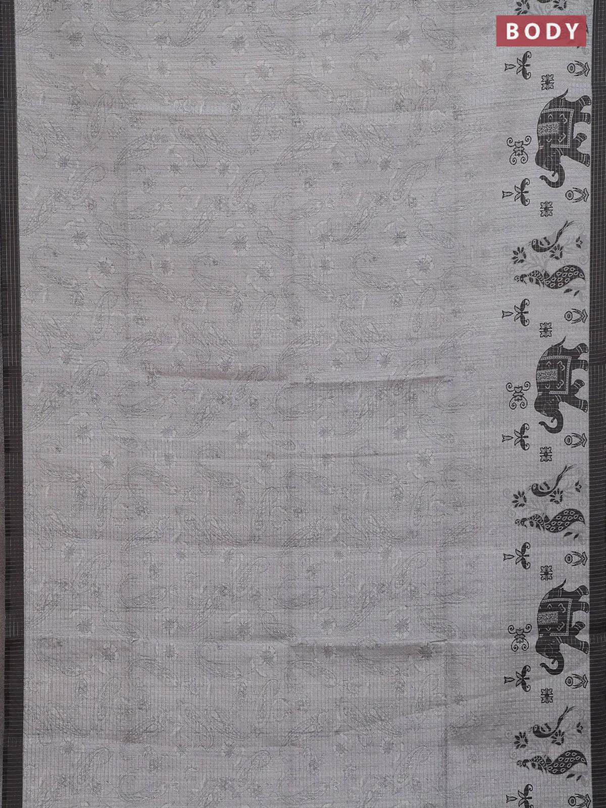 Chappa saree grey and black with allover zari checked pattern and printed pallu - Image 2