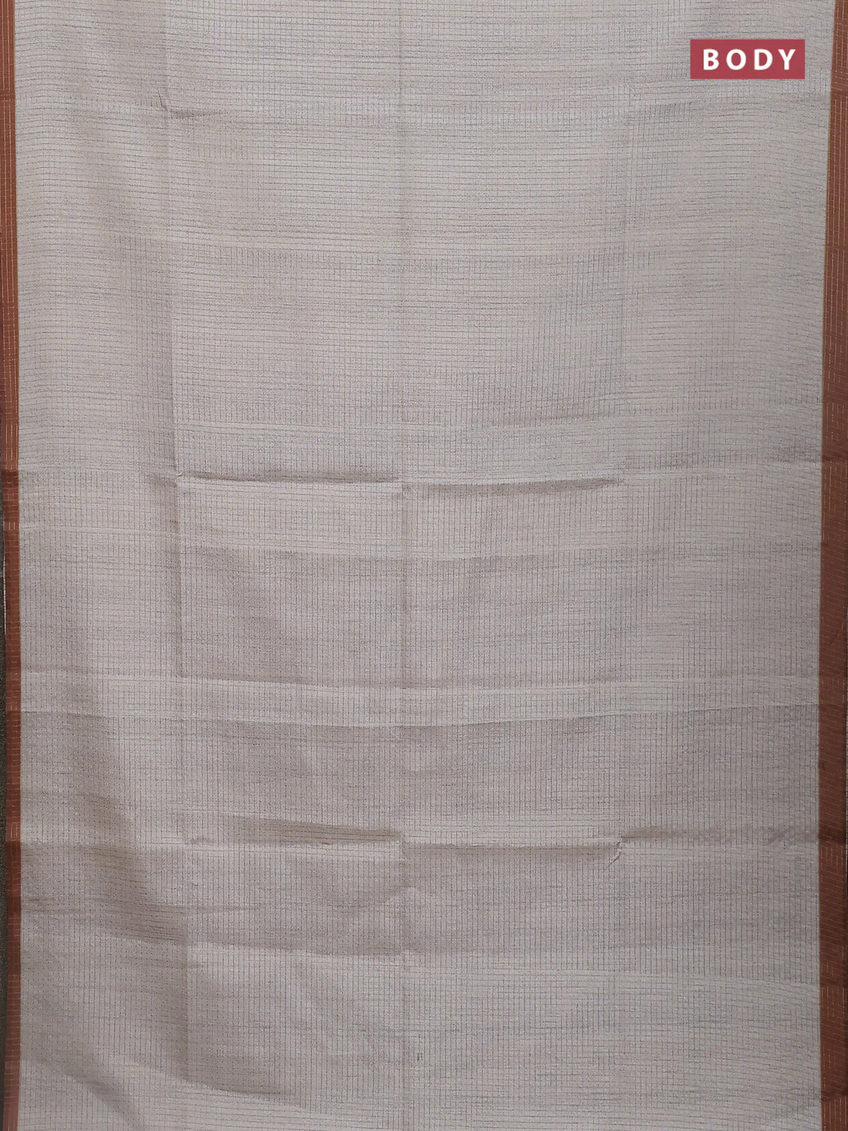 Chappa saree grey and brown with allover zari checked pattern and madhubani printed pallu - Image 2