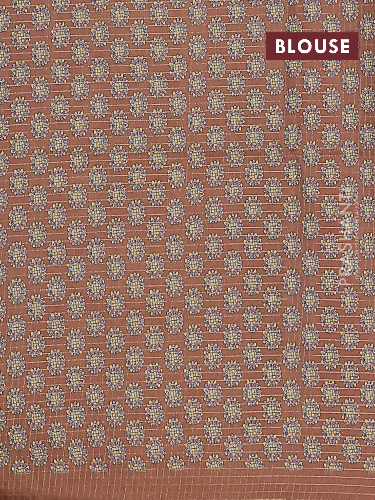 Chappa saree grey and brown with allover zari checked pattern and madhubani printed pallu - Image 4