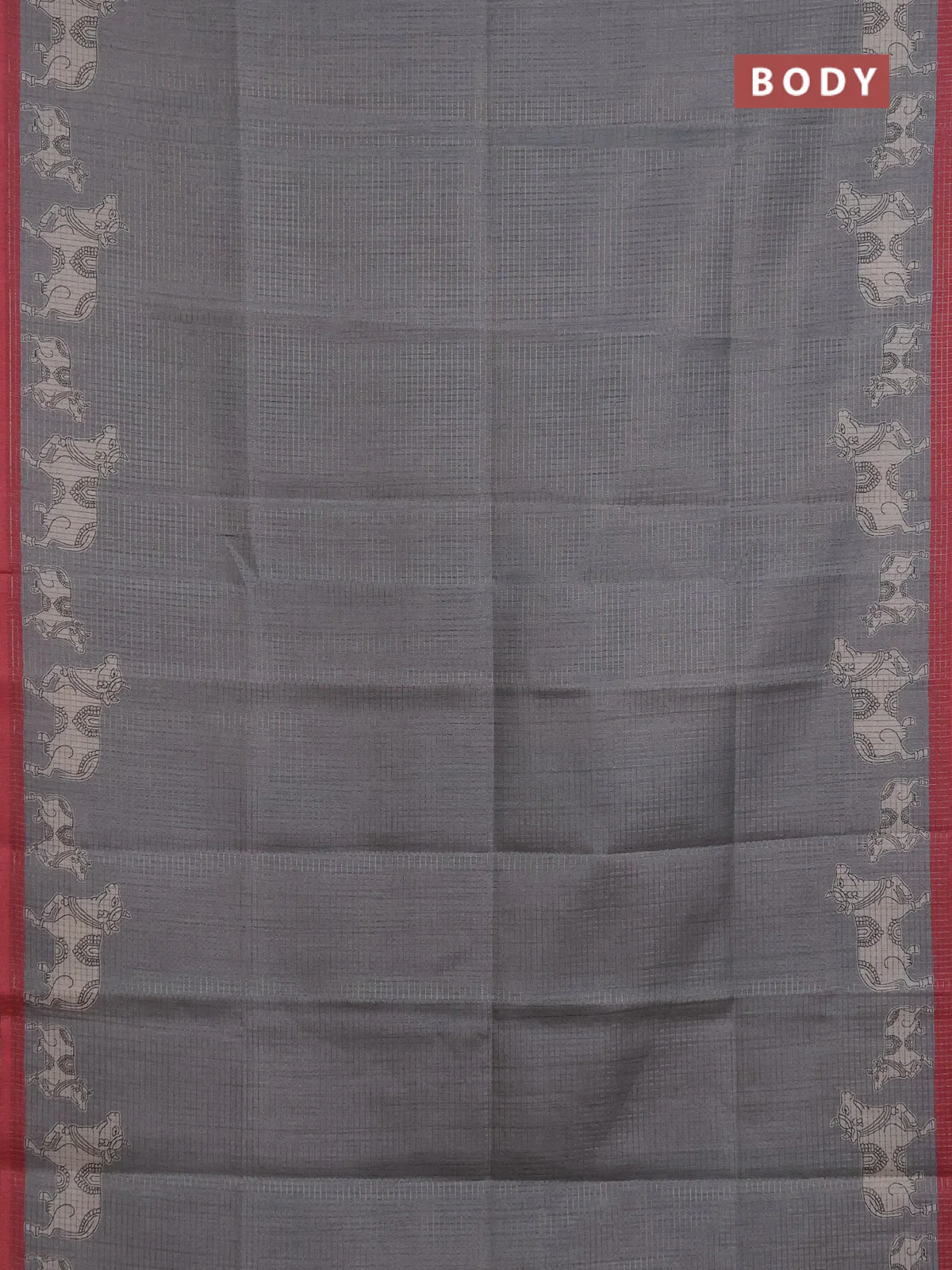 Chappa saree grey and maroon with allover small zari checked pattern and pichwai printed pallu - Image 2
