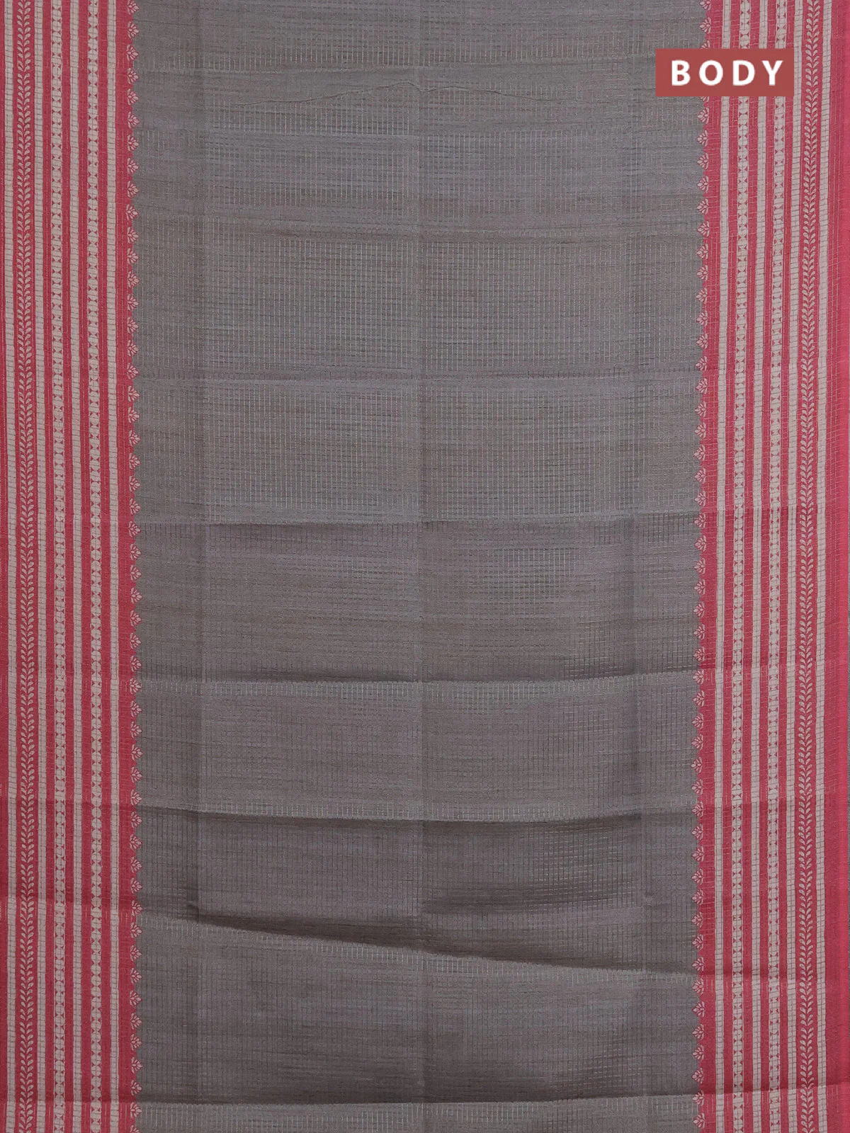 Chappa saree grey and mauve pink with allover small zari checked pattern and printed border - Image 2