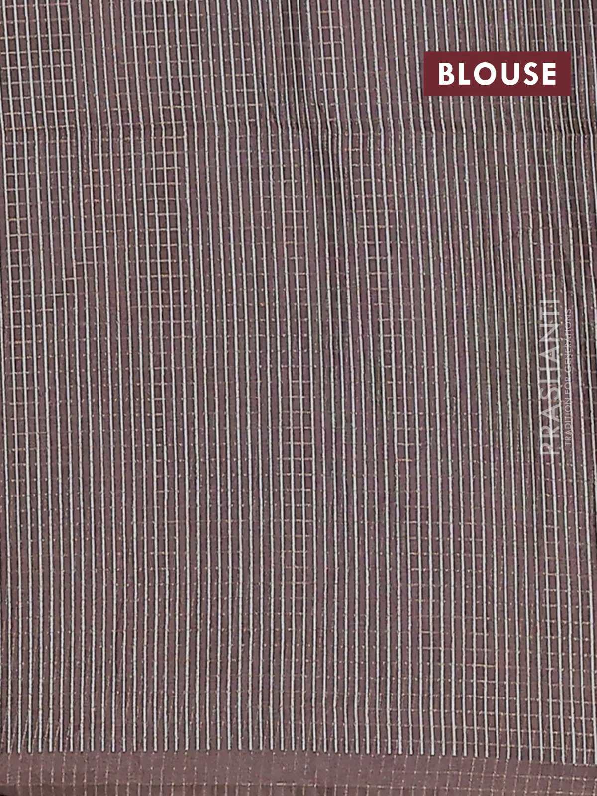 Chappa saree grey and pastel brown with allover zari checked pattern and long geometric printed border - Image 4