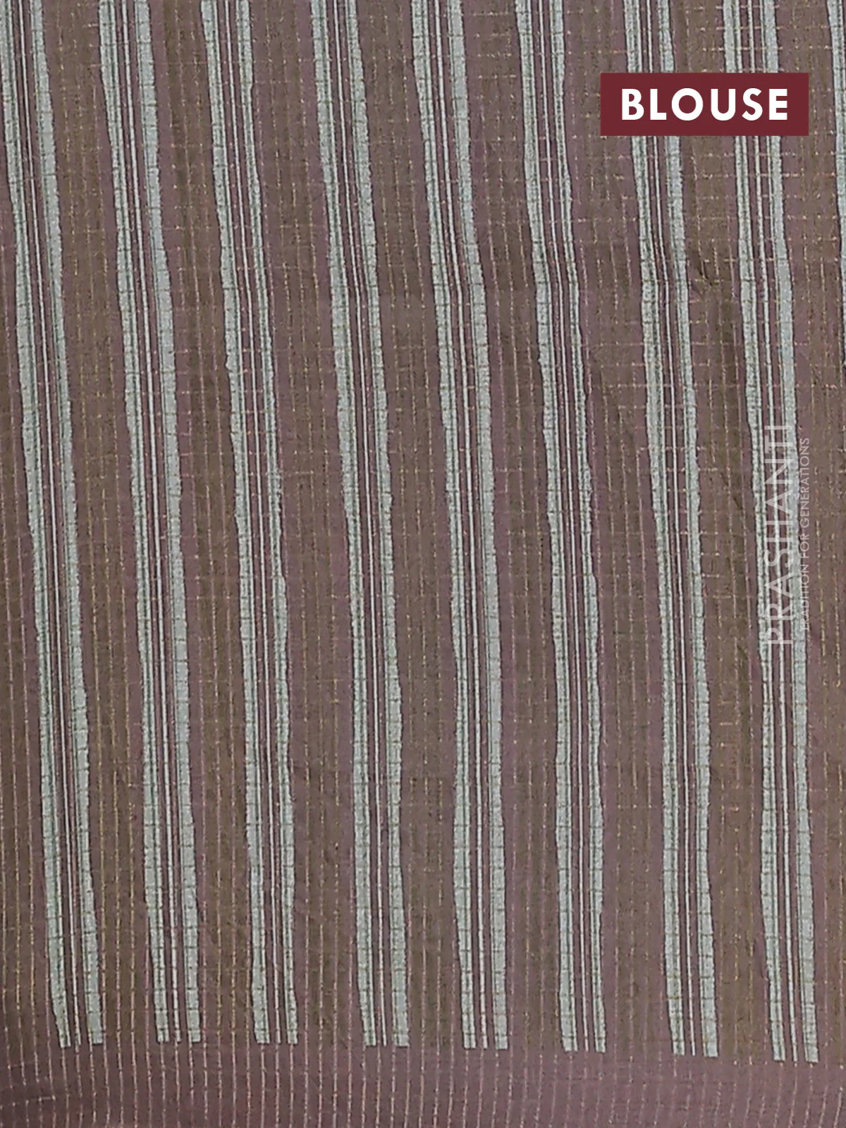 Chappa saree grey and pastel brown with allover zari checked pattern and long geometric printed border - Image 4