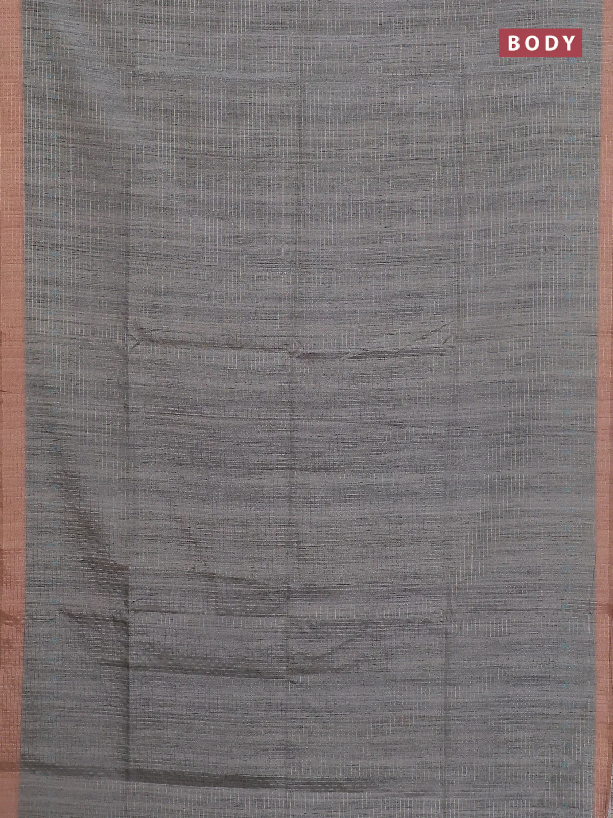 Chappa saree grey and peach shade with allover zari checked pattern and madhubani printed pallu - Image 2