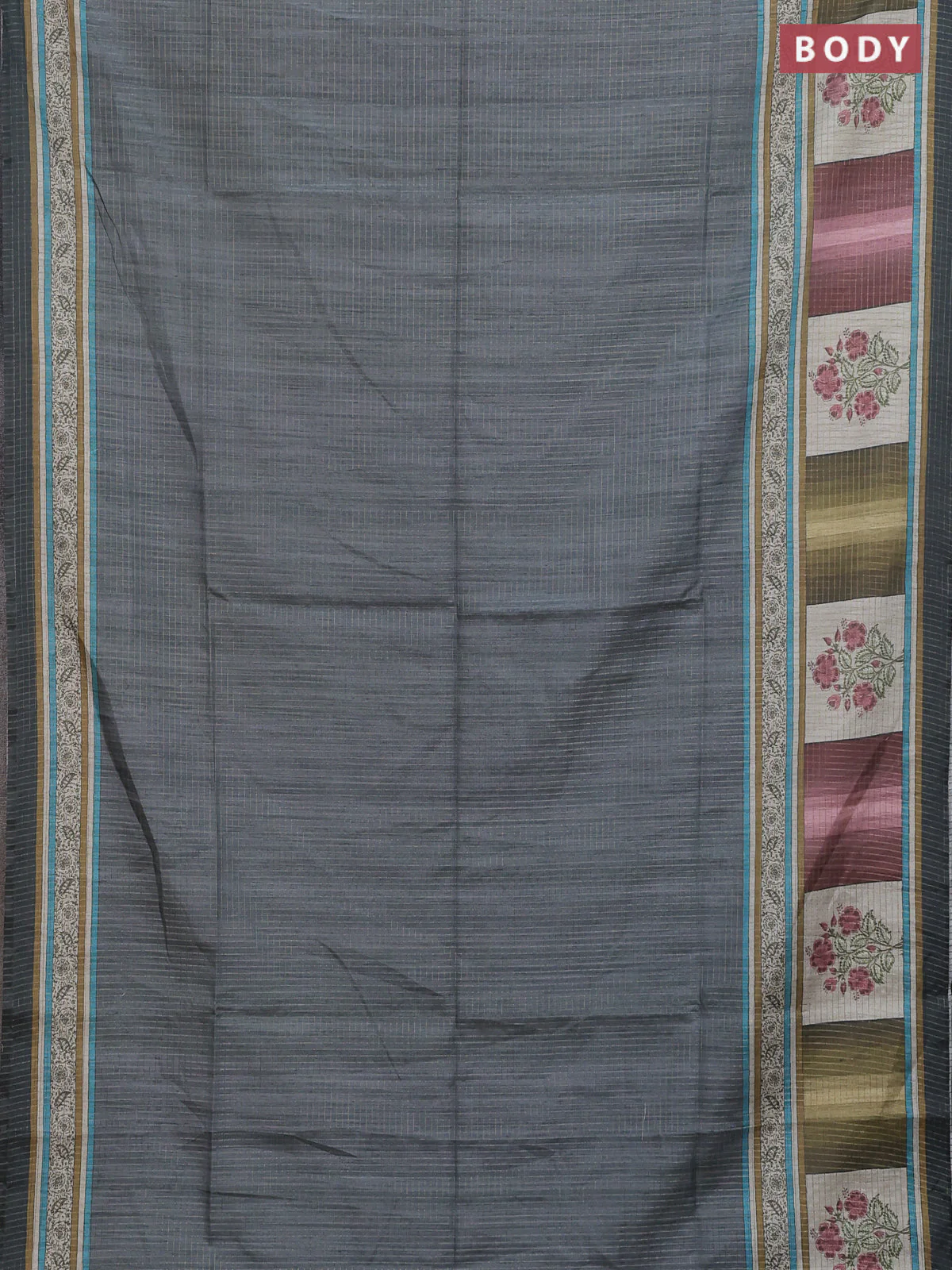 Chappa saree grey with allover zari checked pattern and printed pallu - Image 2