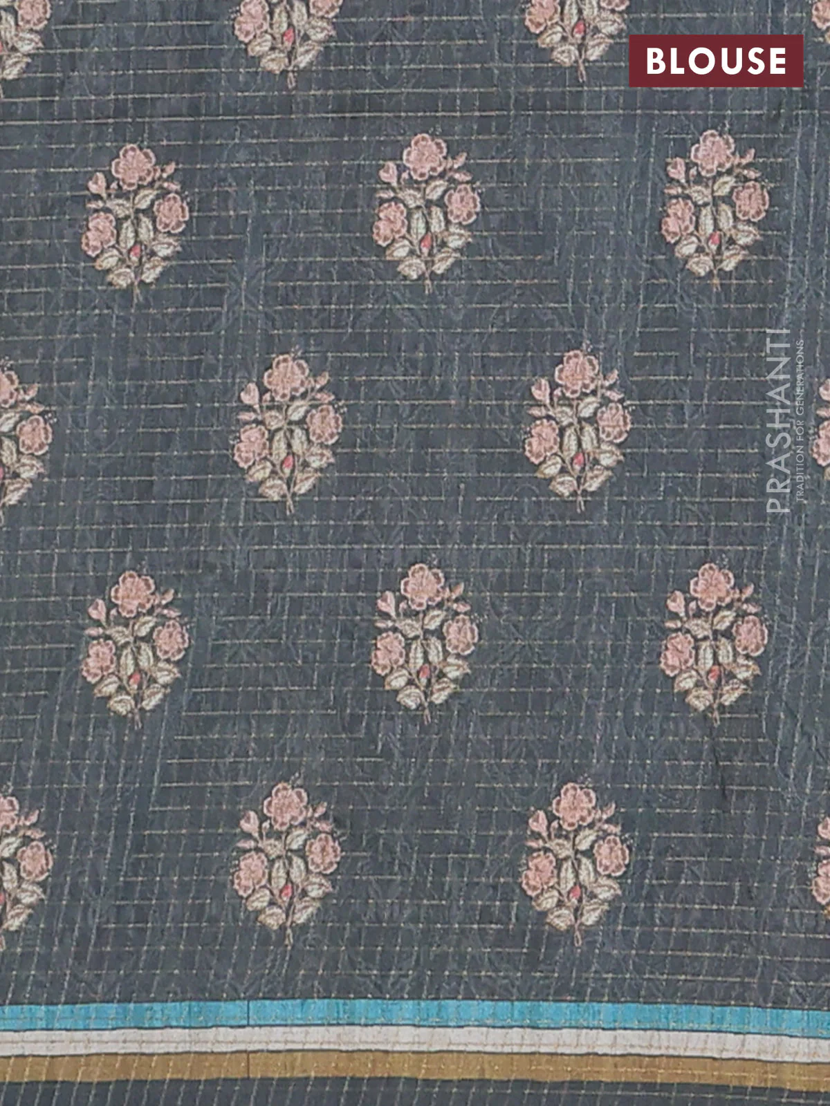 Chappa saree grey with allover zari checked pattern and printed pallu - Image 4