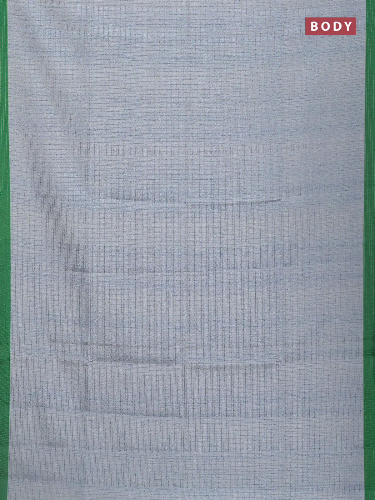 Chappa saree greyish blue and green with allover zari checked pattern and madhubani printed pallu - Image 2