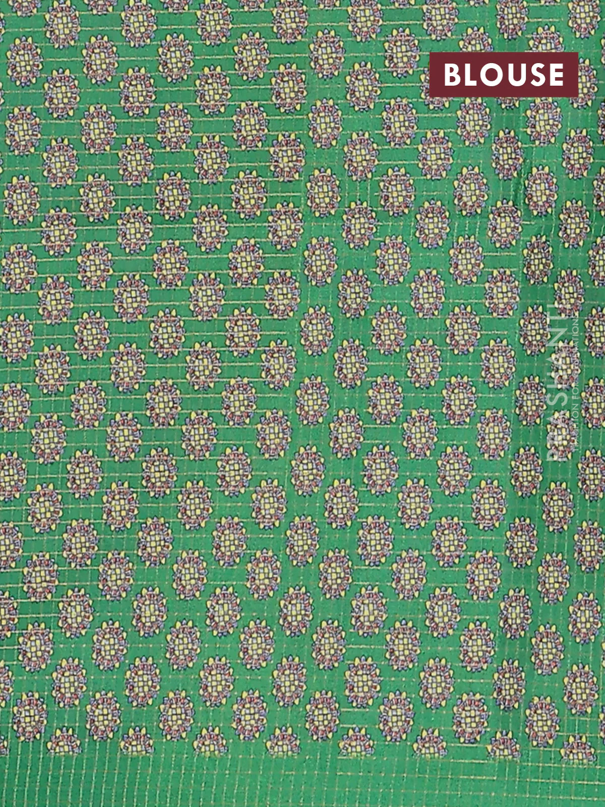 Chappa saree greyish blue and green with allover zari checked pattern and madhubani printed pallu - Image 4