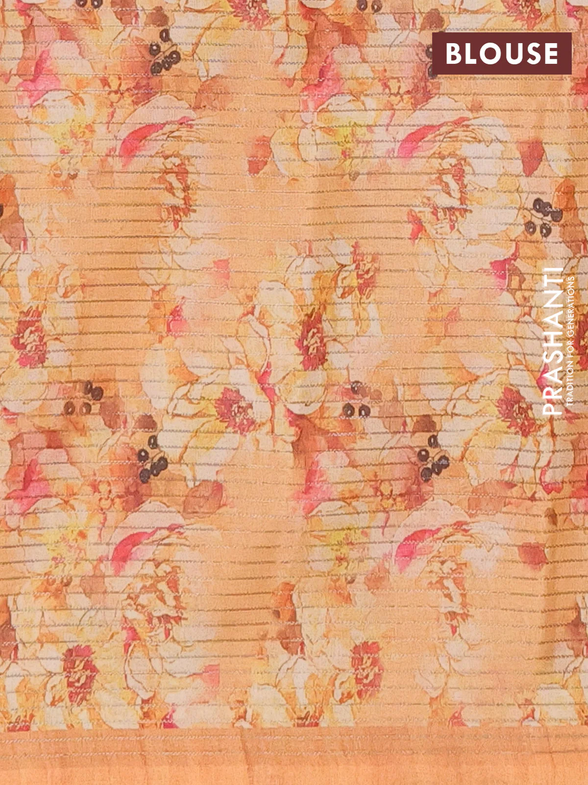 Chappa saree lavender and pale orange with allover small zari checked pattern and floral digital printed pallu - Image 4