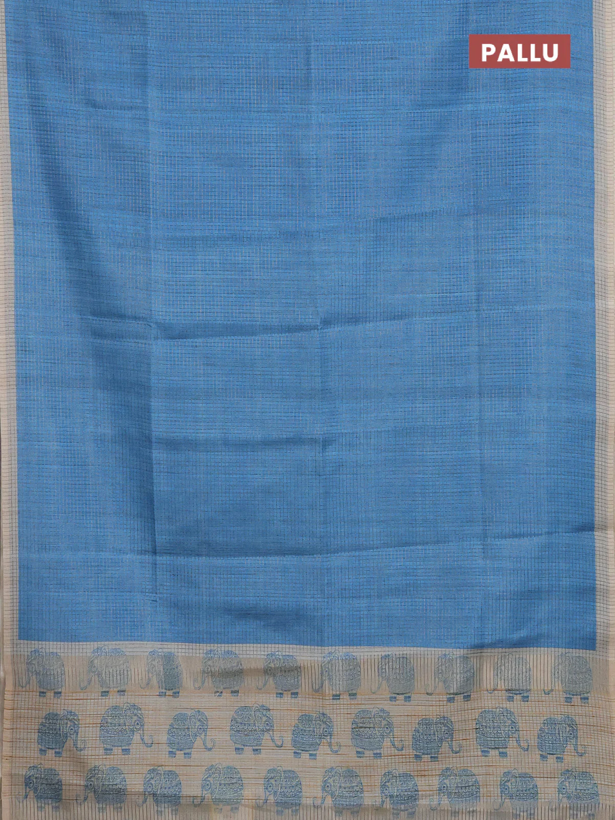 Chappa saree light blue and grey with allover small zari checked pattern and elephant butta prints - Image 3