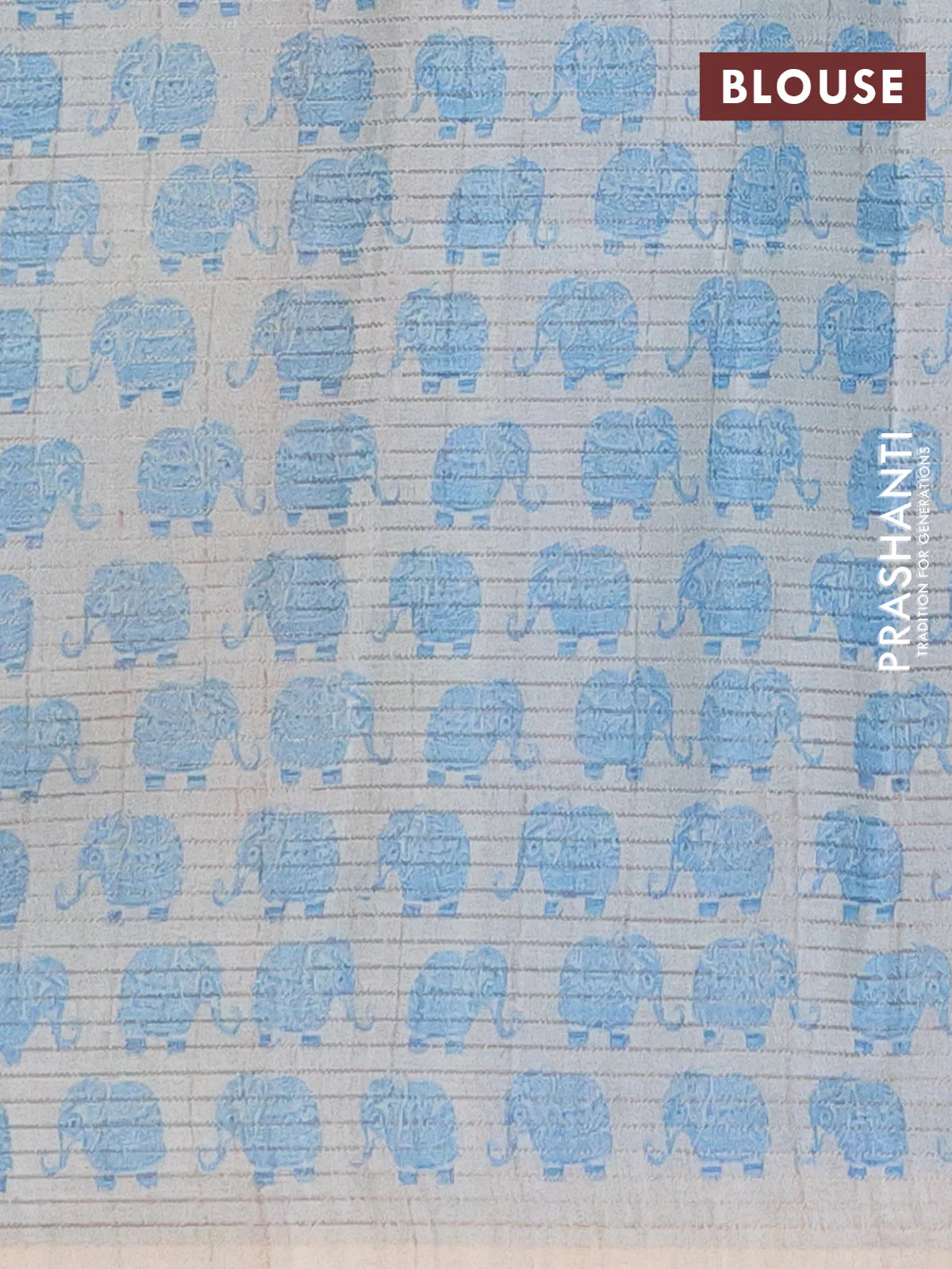 Chappa saree light blue and grey with allover small zari checked pattern and elephant butta prints - Image 4