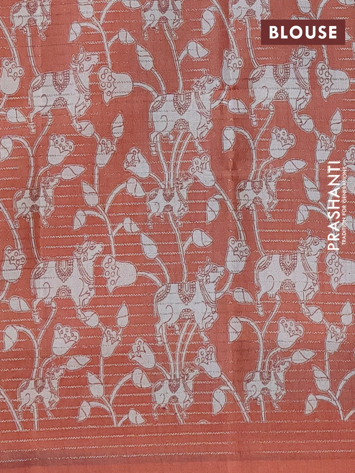 Chappa saree light blue and rust shade with allover small zari checked pattern and pichwai printed pallu - Image 4