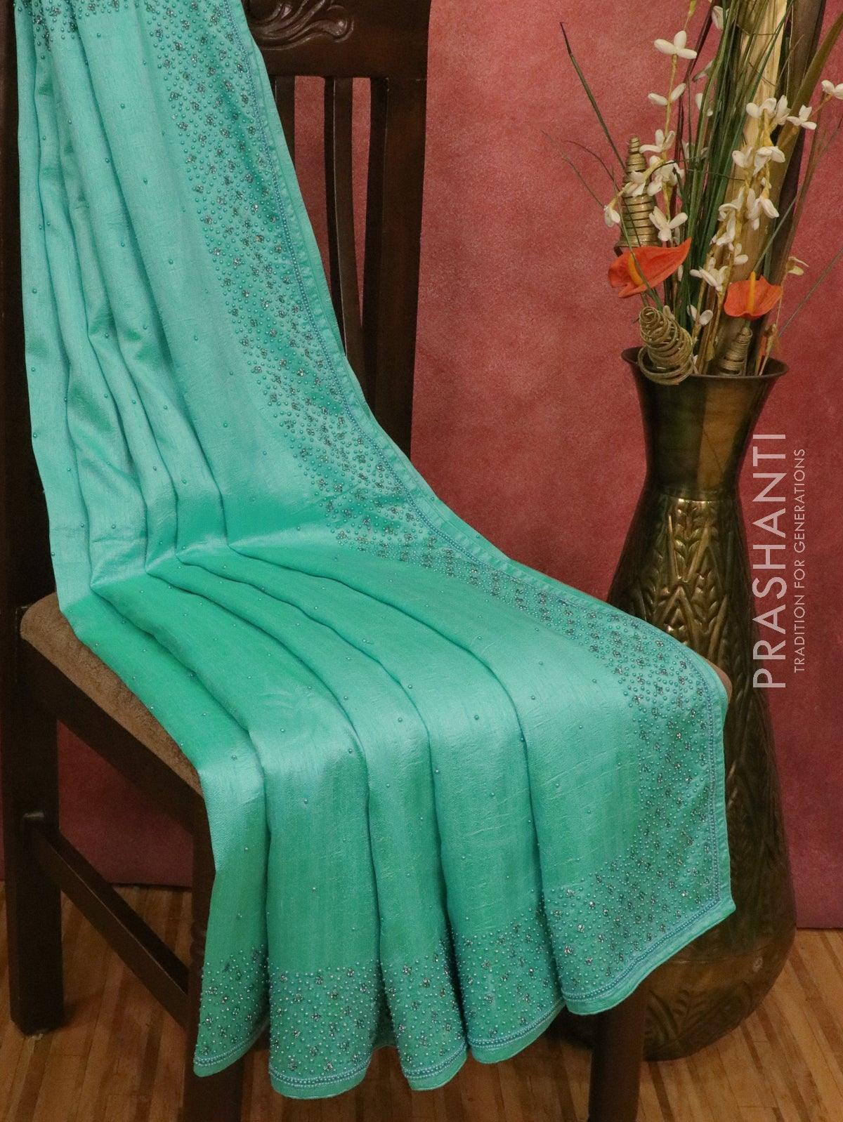 Chappa saree light blue with embroidery beads & stone work - Image 3