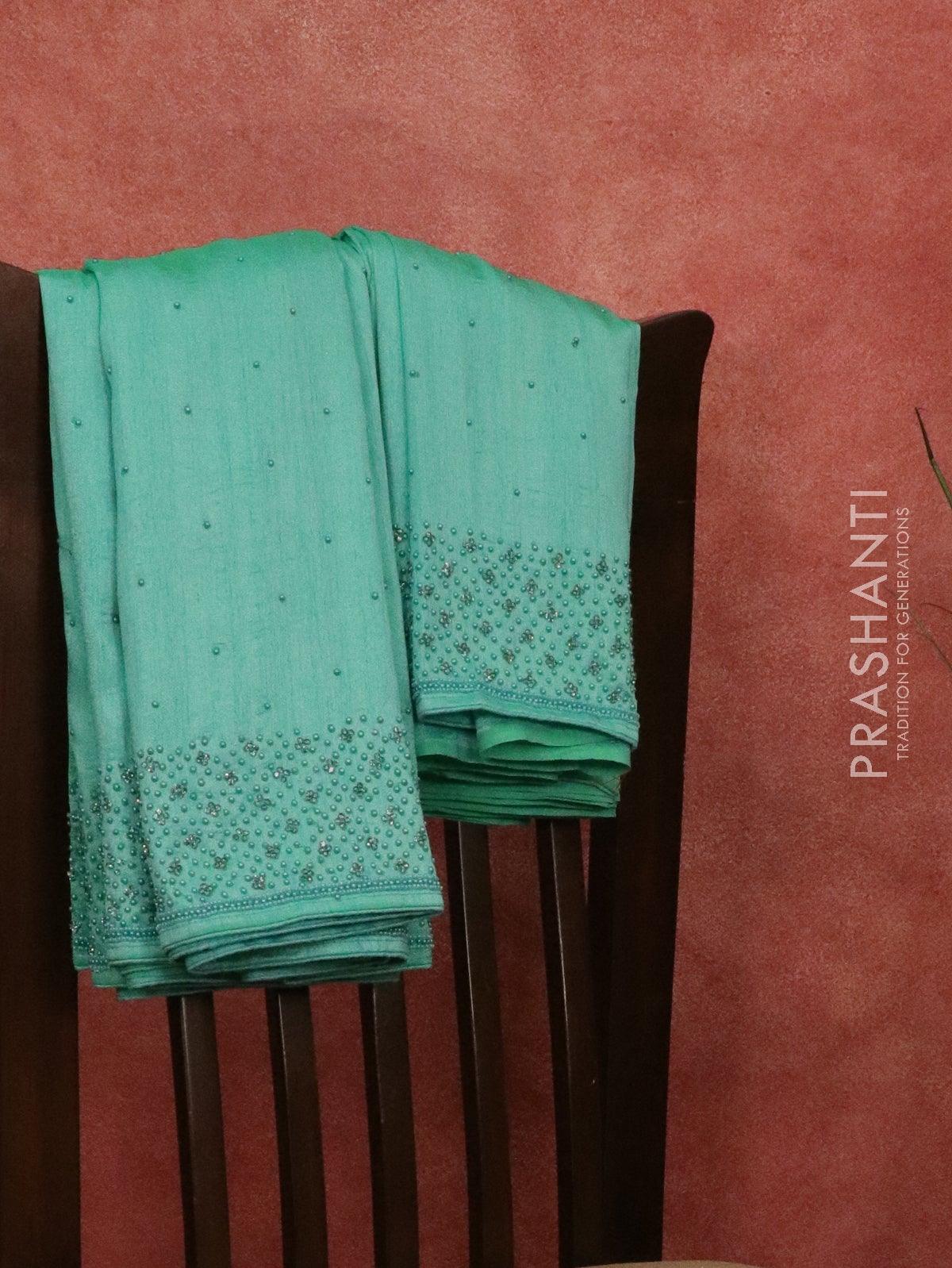 Chappa saree light blue with embroidery beads & stone work - Image 5