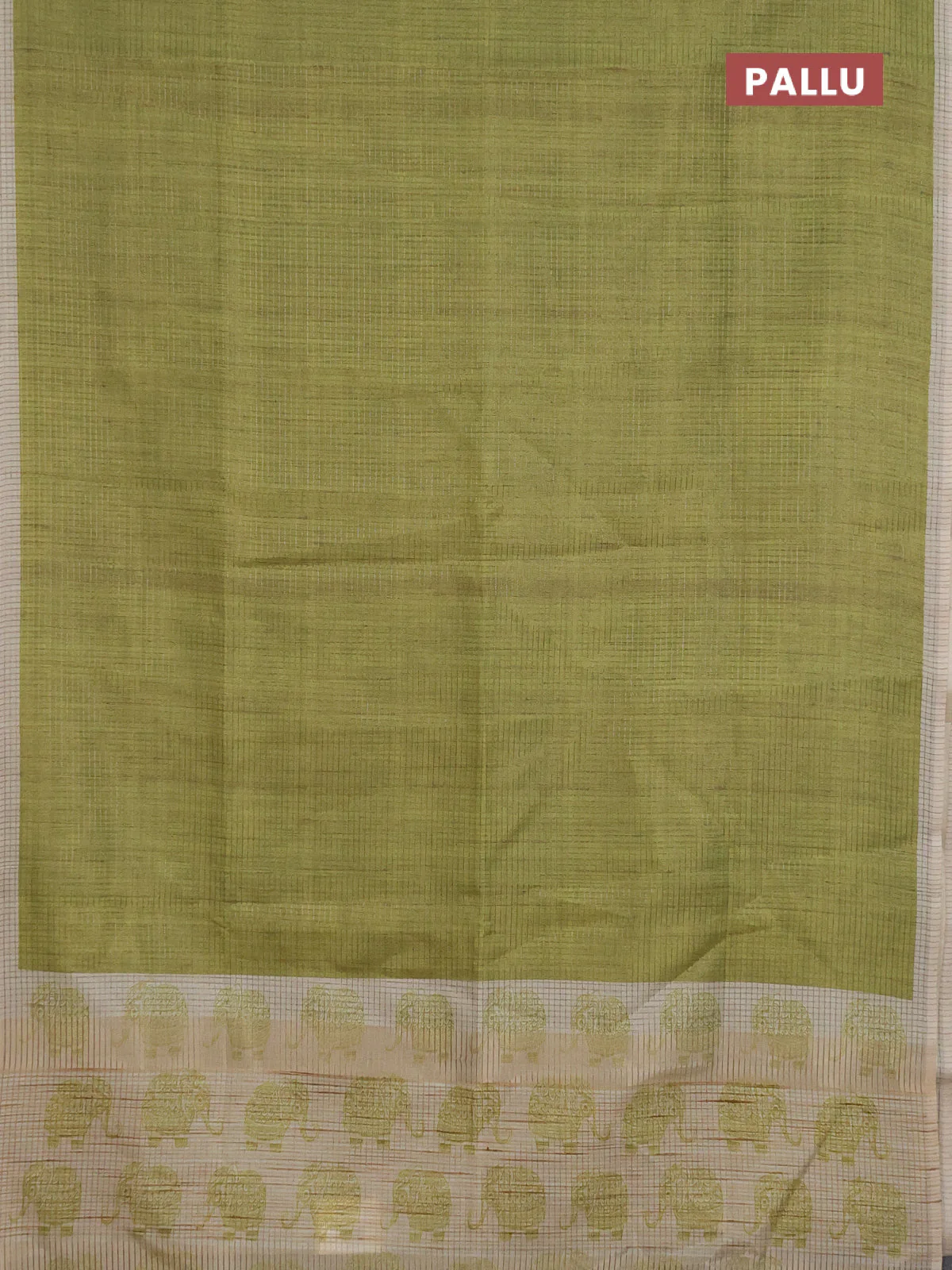 Chappa saree light green and beige with allover small zari checked pattern and elephant butta prints - Image 3